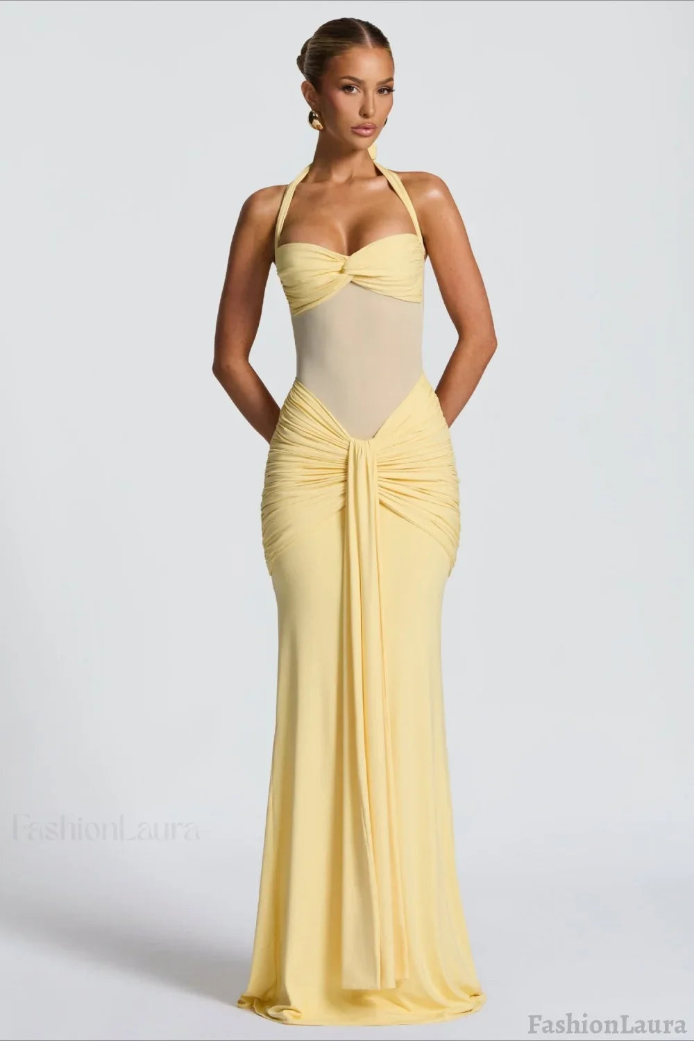 Tie Strap Mesh Maxi Party Dress