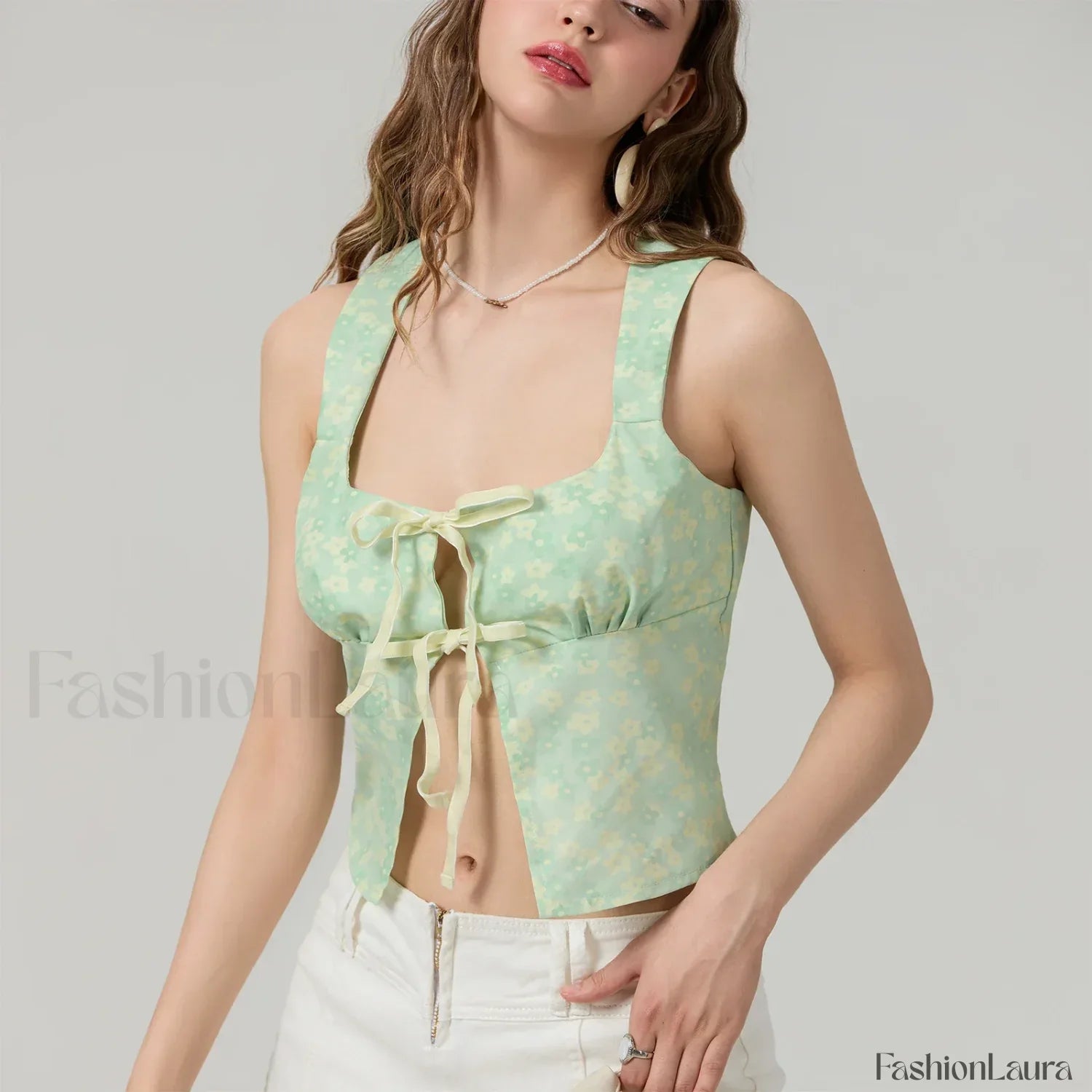 Tie-Up Floral Slim Crop Top
