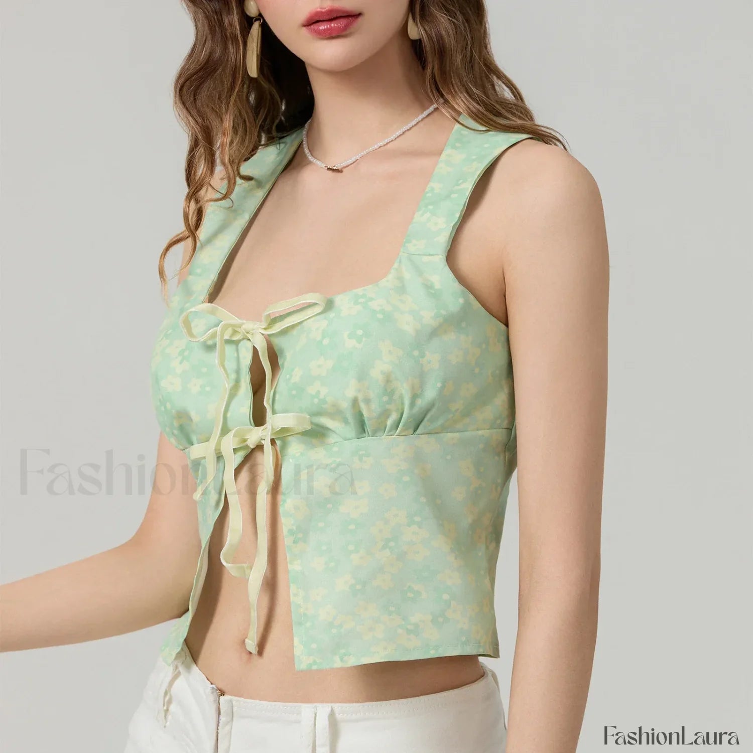 Tie-Up Floral Slim Crop Top