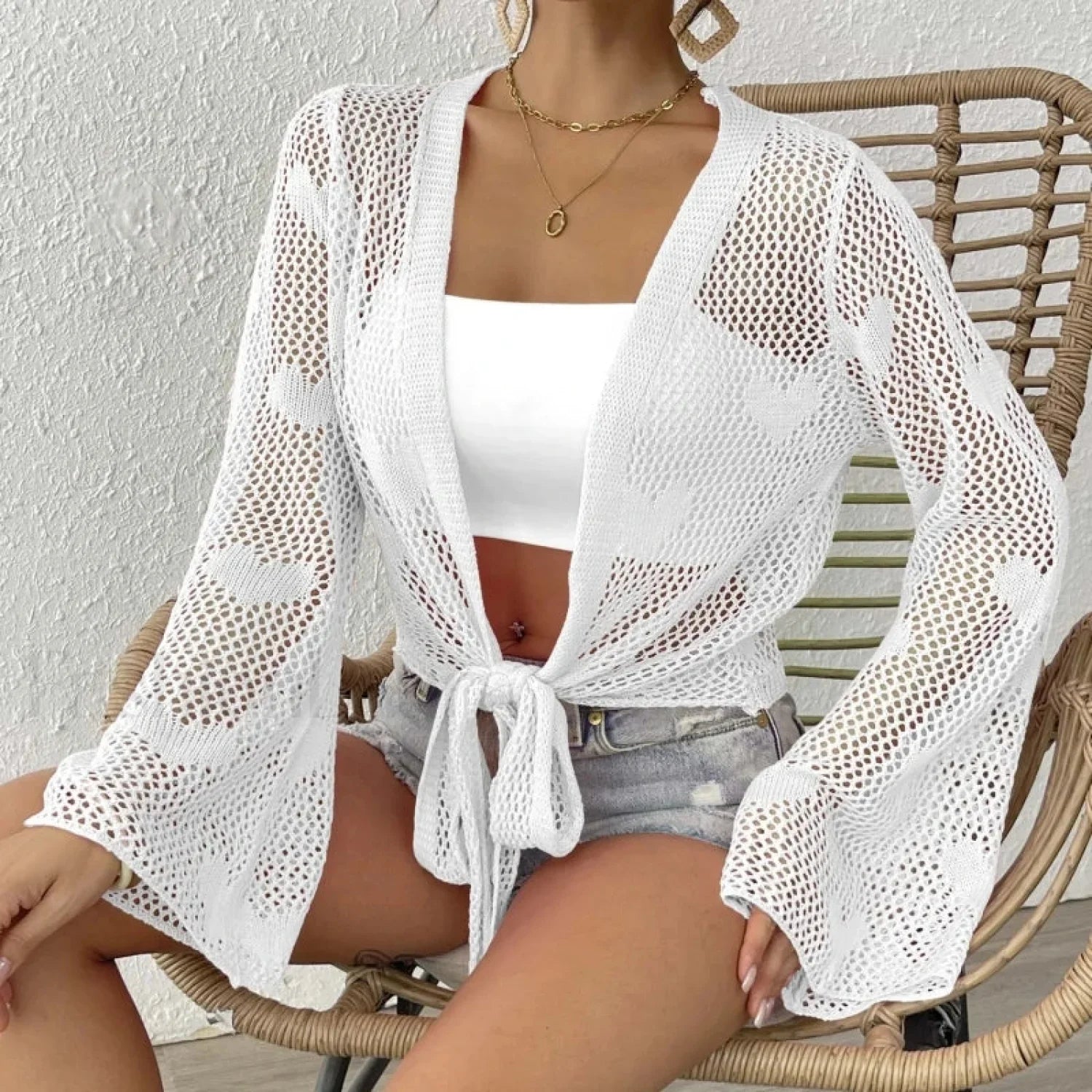 Tie-Up Loose Knit Beach Cover Up
