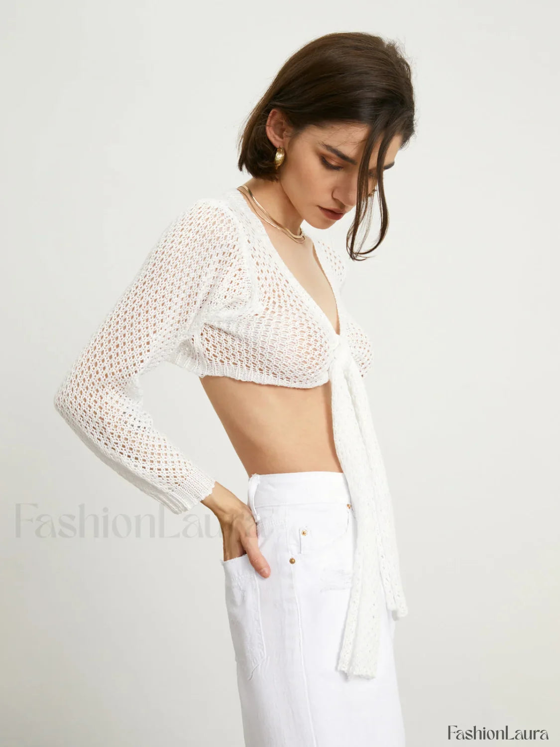 Tied Charming Pointelle Cardigan