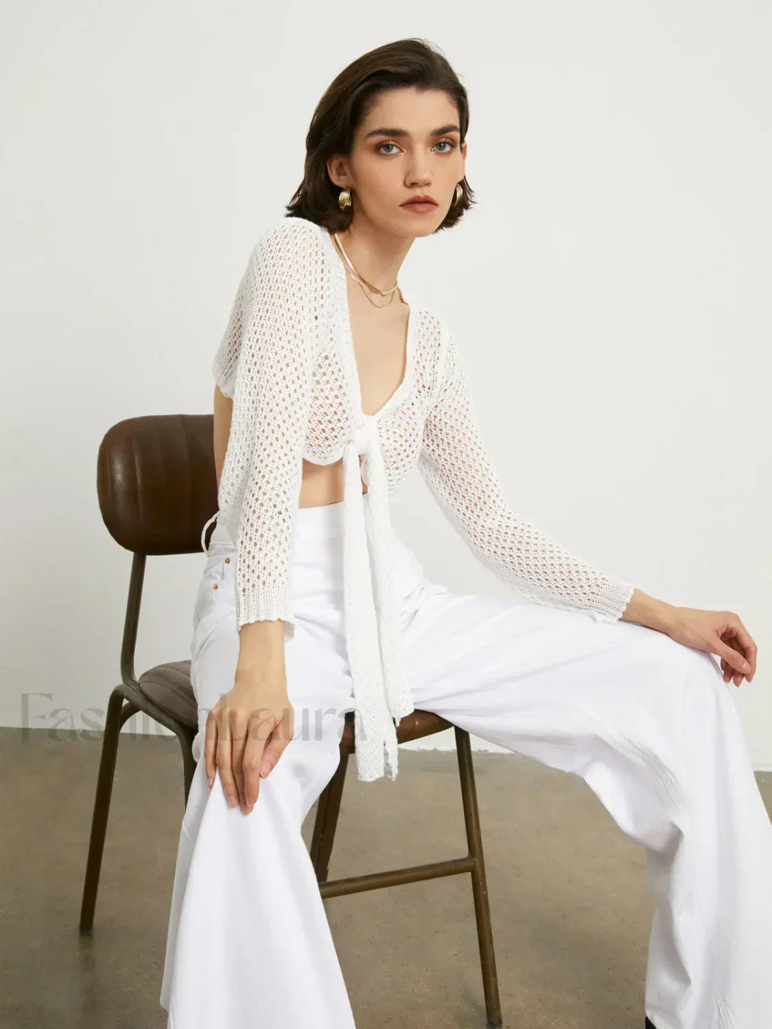 Tied Charming Pointelle Cardigan White / S Sweaters L