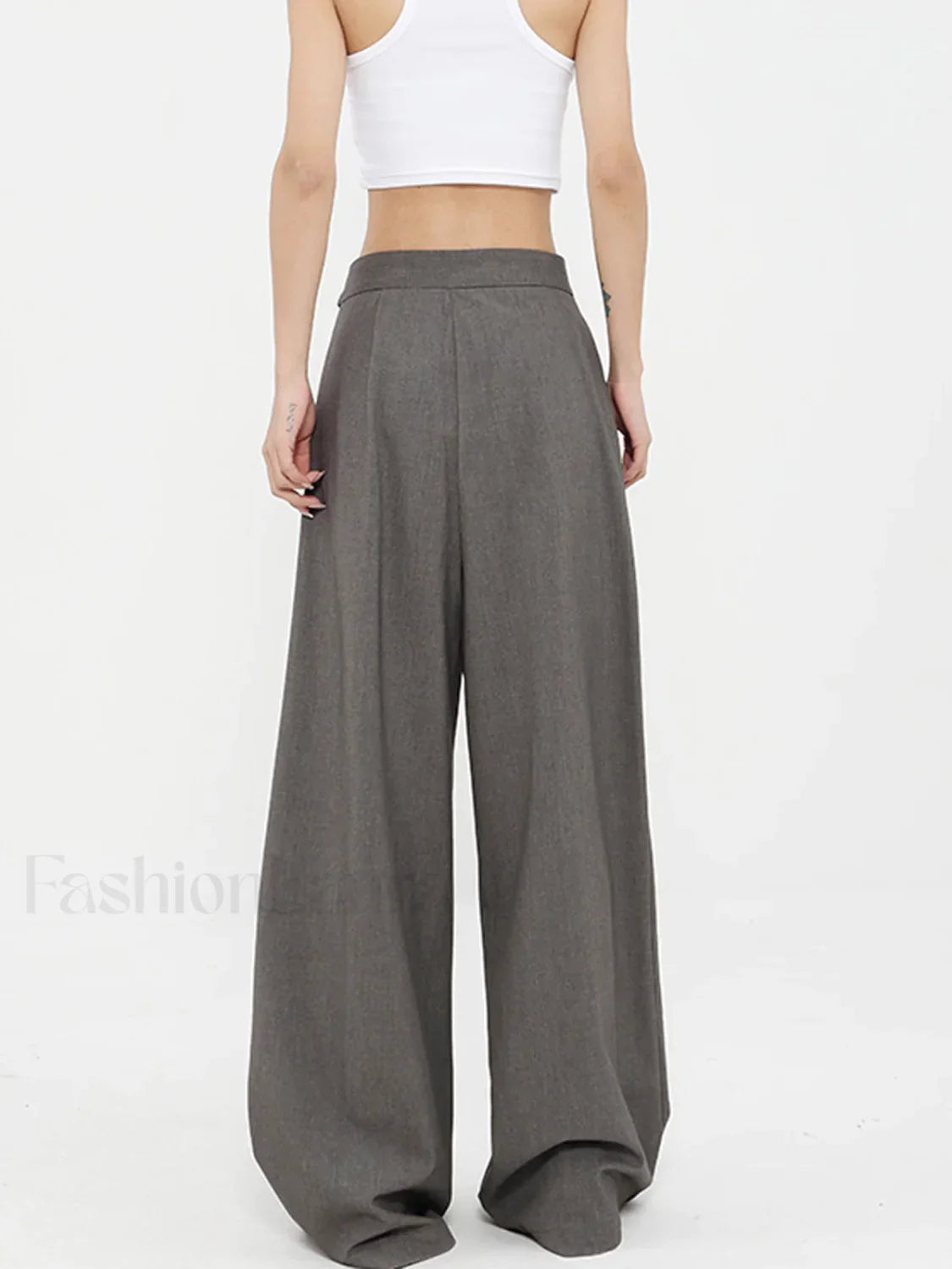 Tied Pleated Full Length Modern Wide Leg Dress Pants