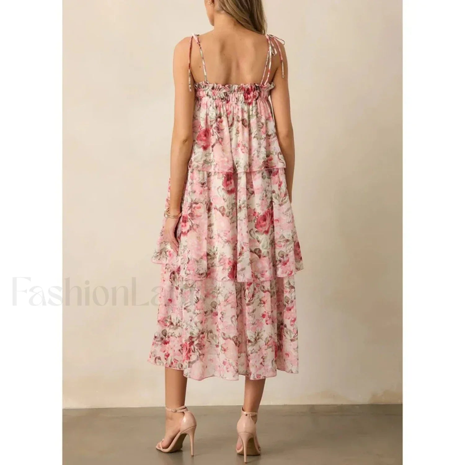 Tiered Lace-Up Cami Midi Dress