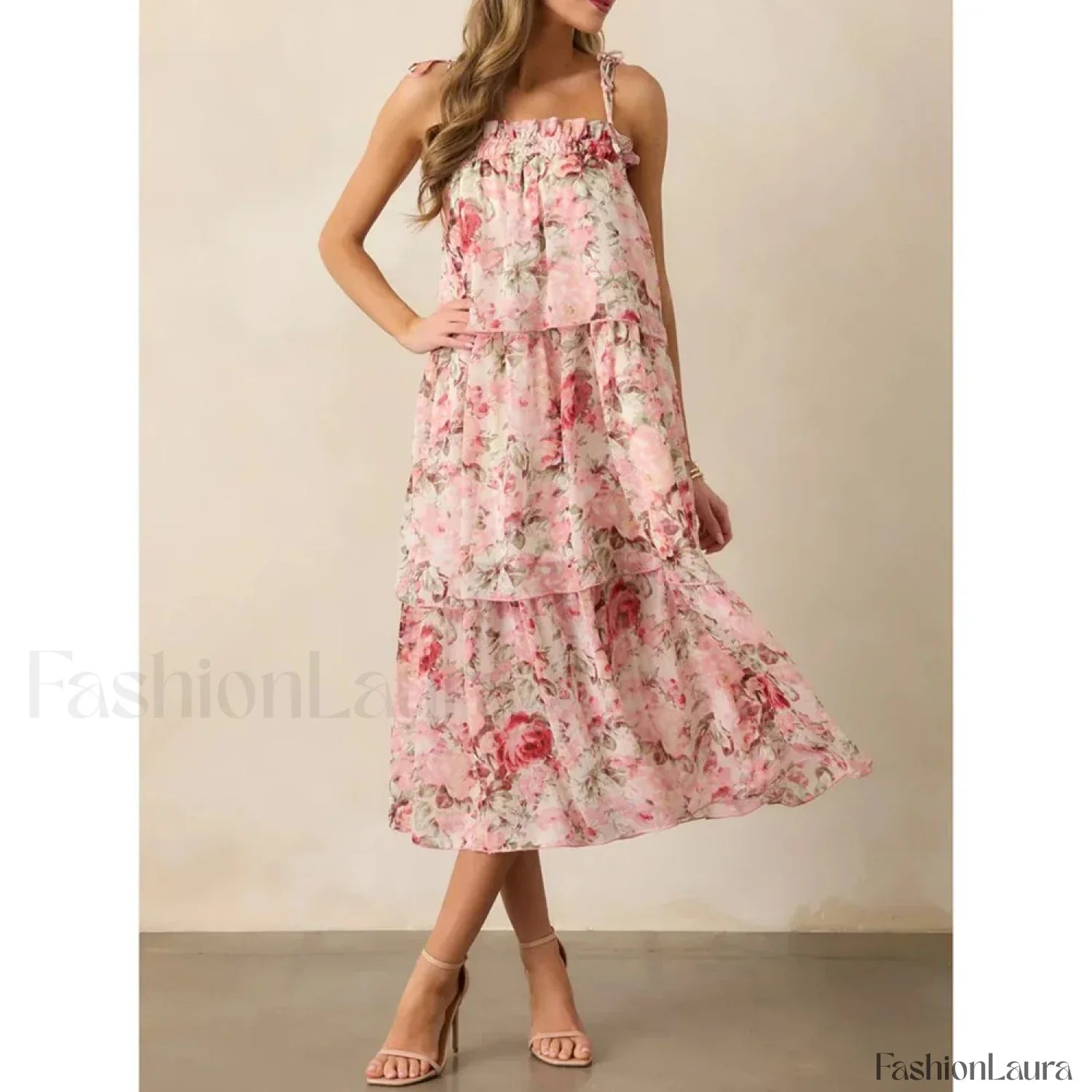 Tiered Lace-Up Cami Midi Dress