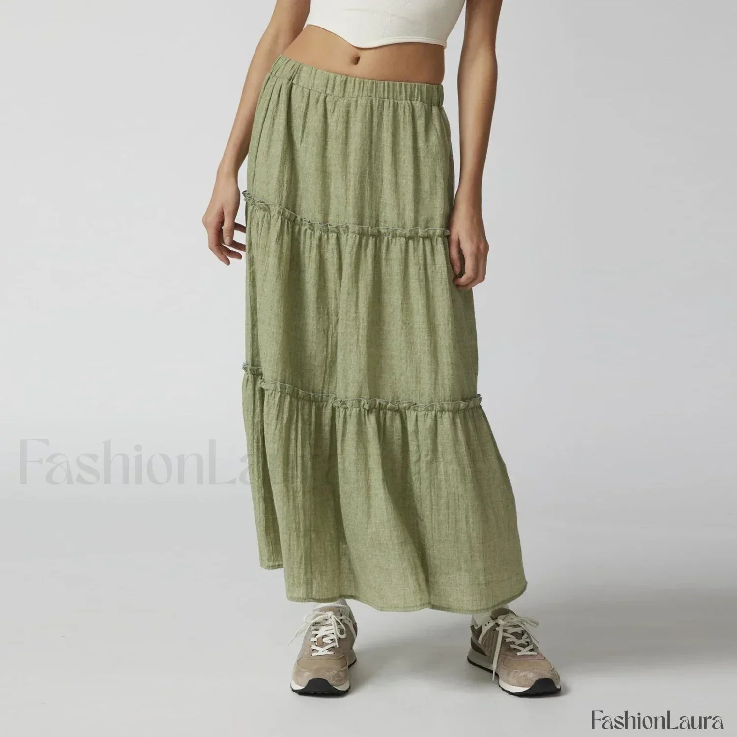 Tiered Pleated Swing Maxi Skirt