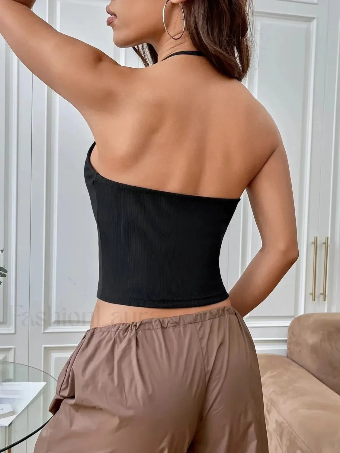 Tight Backless Navel-Baring Halter Suspender Crop Top