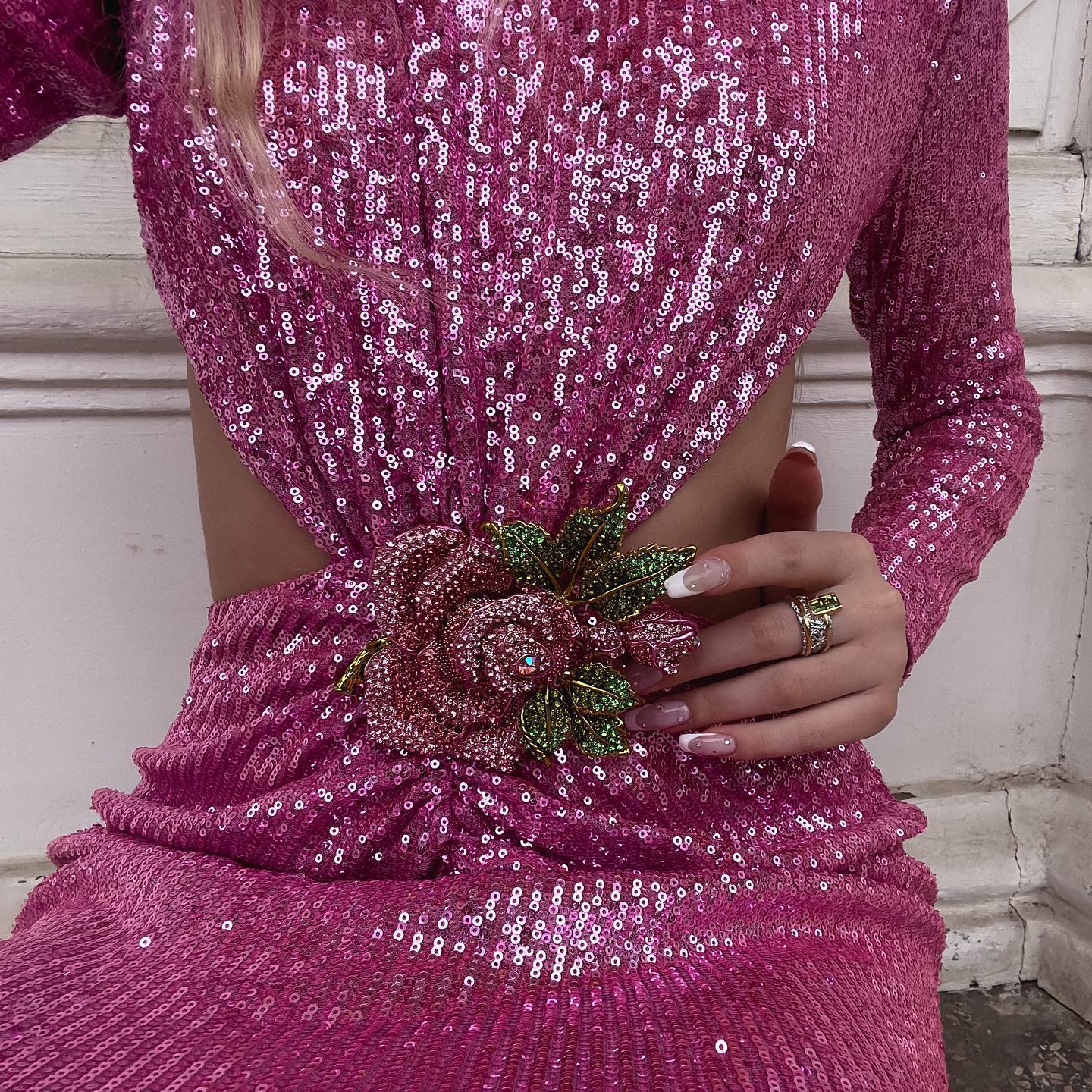 Sequin Long Sleeve Cut Out Bodycon Maxi Dress