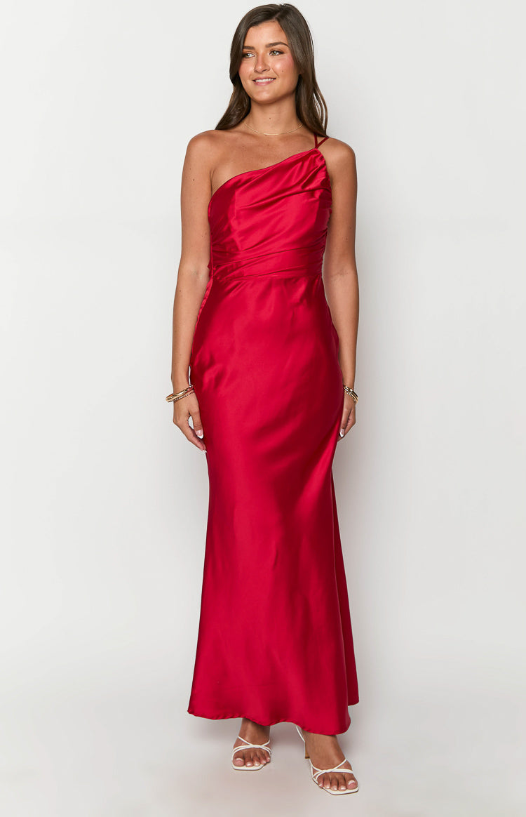 Satin One Shoulder Ruched Bodice Formal Maxi Dress 2