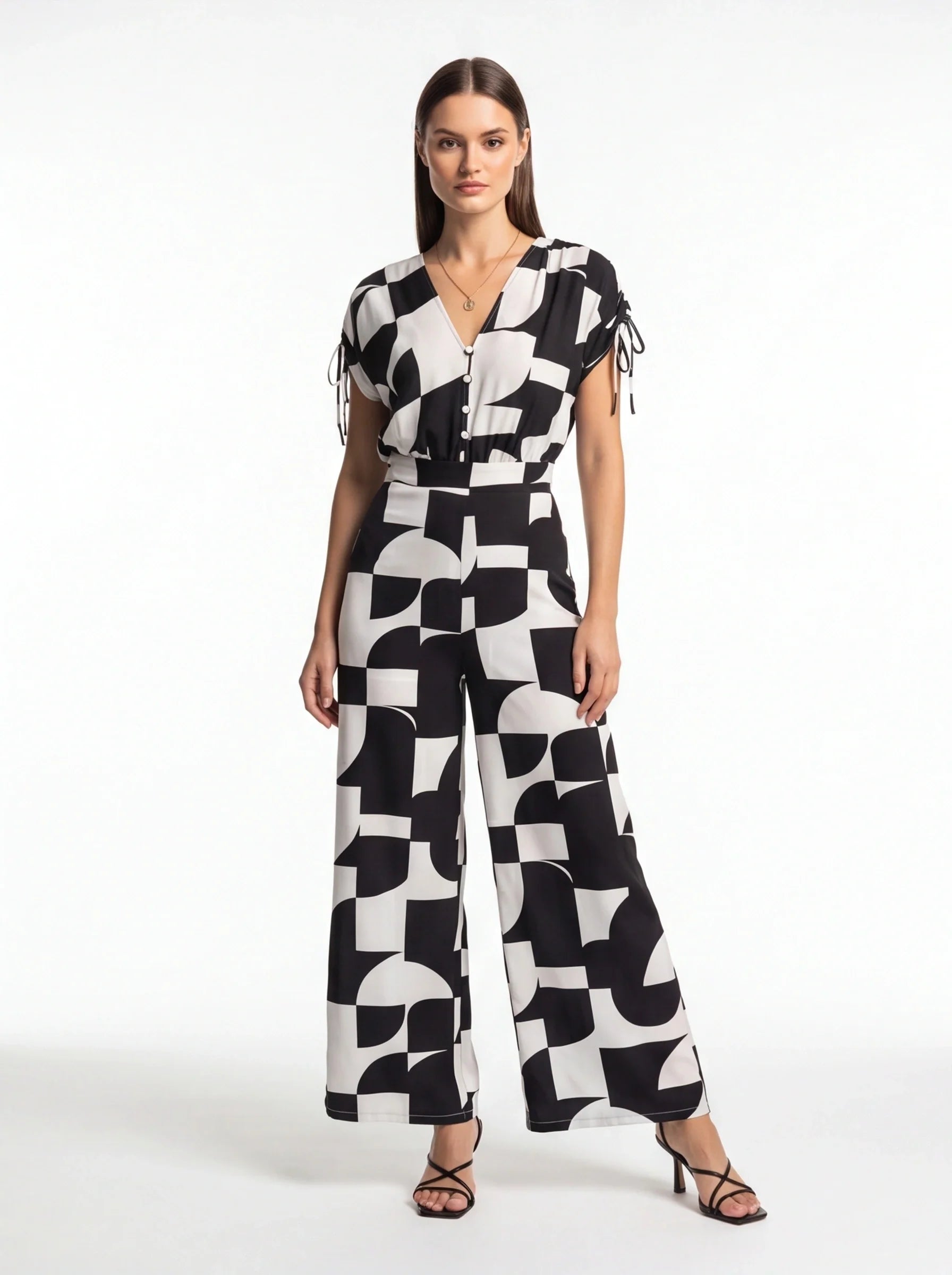 Stylish Geometric Casual Jumpsuit with Pockets and Adjustable Straps - Jamota