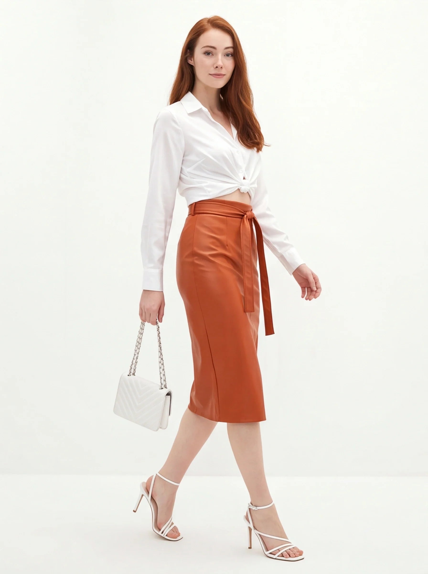 Black Midi Skirt Sleek Pencil Silhouette High Waisted Everyday Work Texture PU Leather