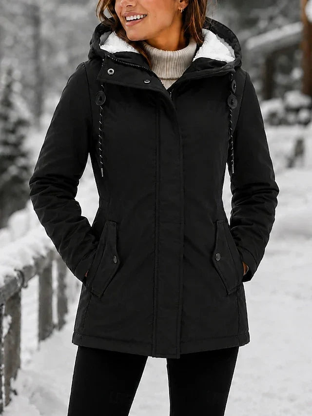 Hooded Sherpa Lined Zip Front Padded Parka Jacket