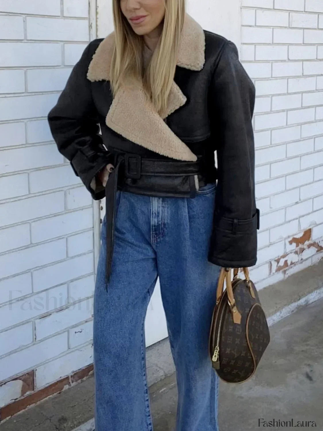 Too Blessed Sherpa Lined Modern Shearling Leather Flight Jacket