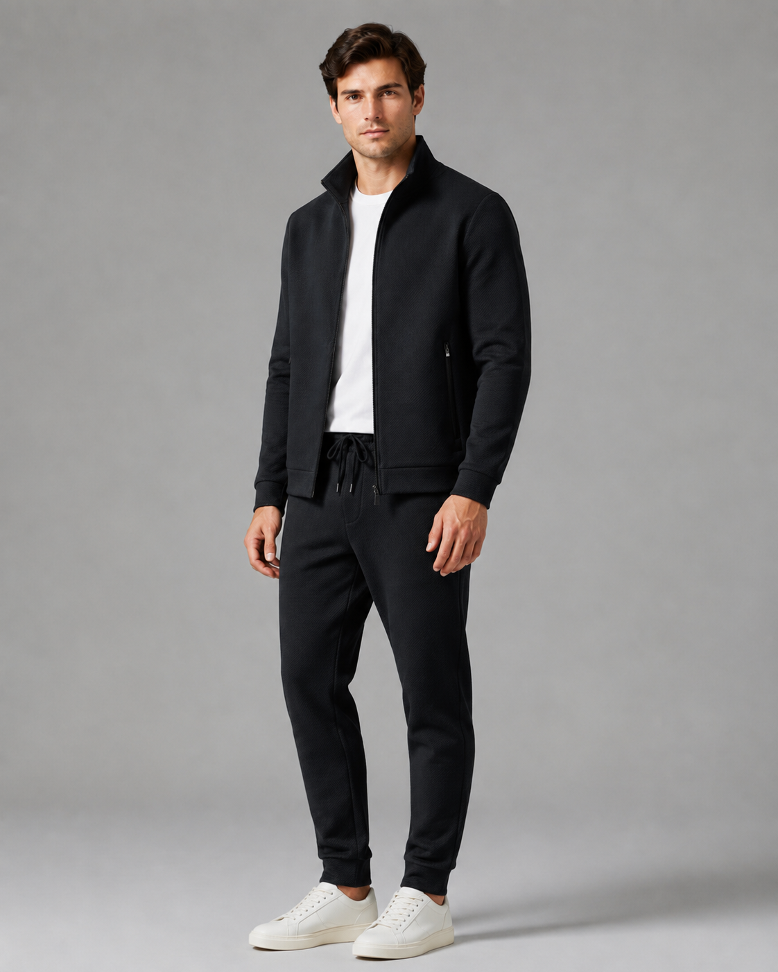 Tracksuit Set - Textured Zip-Up Jacket & Joggers