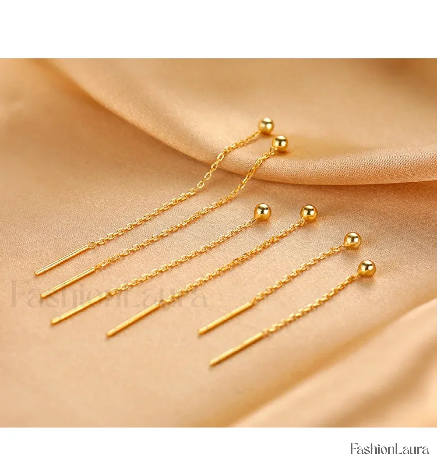 Trend Stainless Steel Long Wire Tassel Thread Chain Ball Pendants Drop Ear Line Straight Hanging Earring