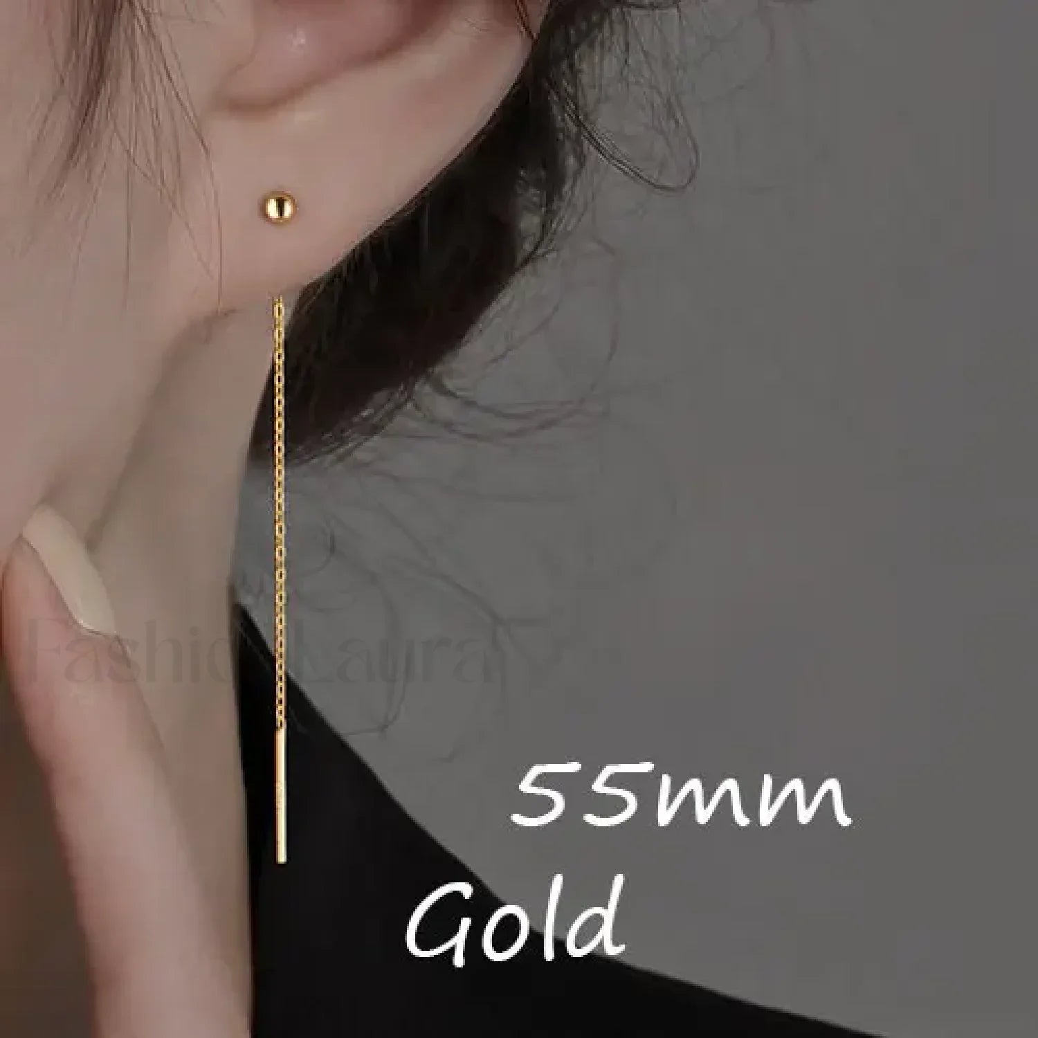 Trend Stainless Steel Long Wire Tassel Thread Chain Ball Pendants Drop Ear Line Straight Hanging Earring gold 55mm