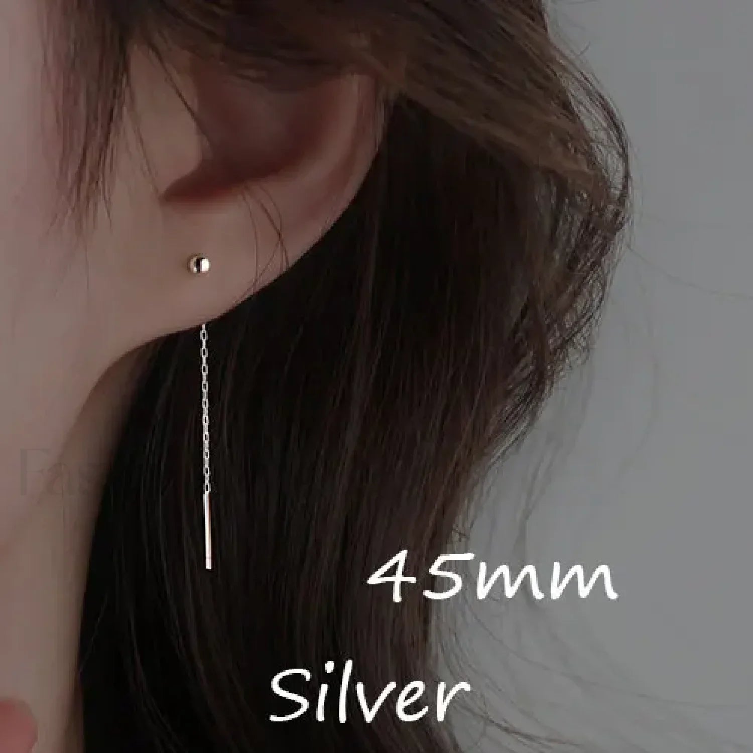 Trend Stainless Steel Long Wire Tassel Thread Chain Ball Pendants Drop Ear Line Straight Hanging Earring silver 45mm