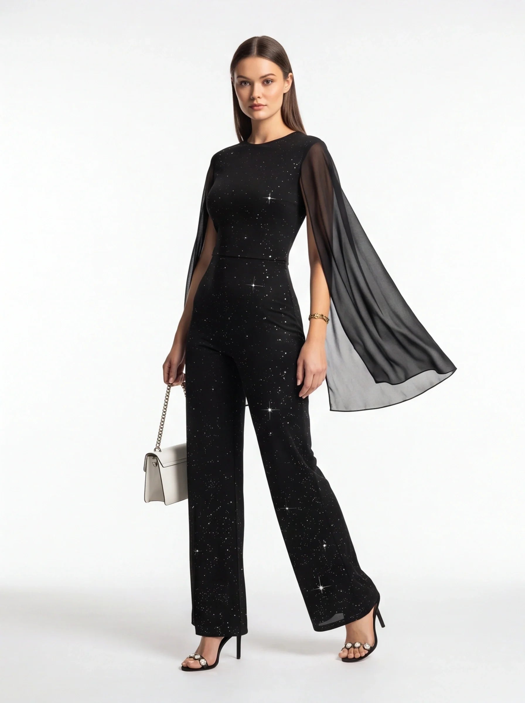 Elegant Glitter Chiffon Jumpsuit for Women | Stylish & Versatile - Jamota
