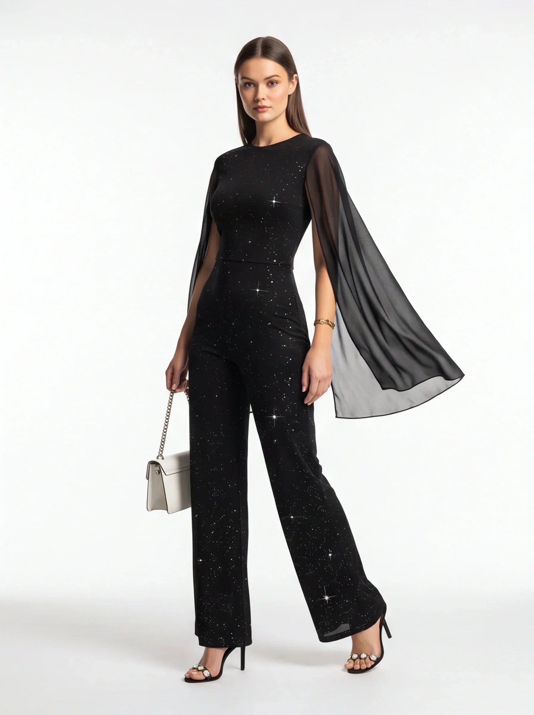 Elegant Glitter Chiffon Jumpsuit for Women | Stylish & Versatile - Jamota