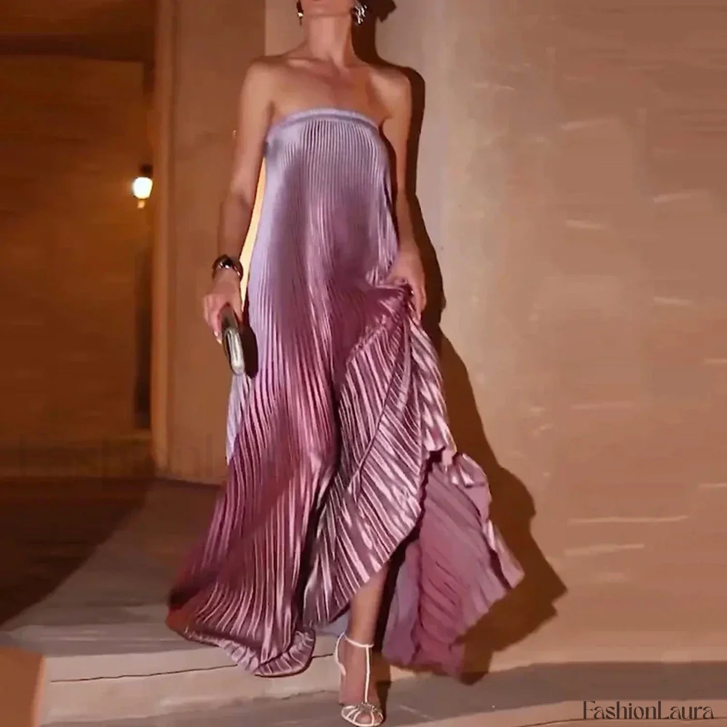 Tube Top Pleated Mermaid Maxi Dress