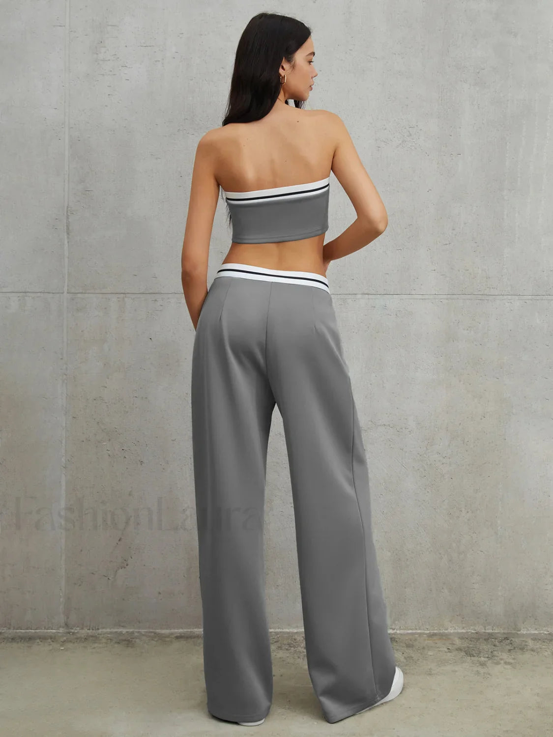 Tube Top Two Piece Contrast Waistband Pants Set