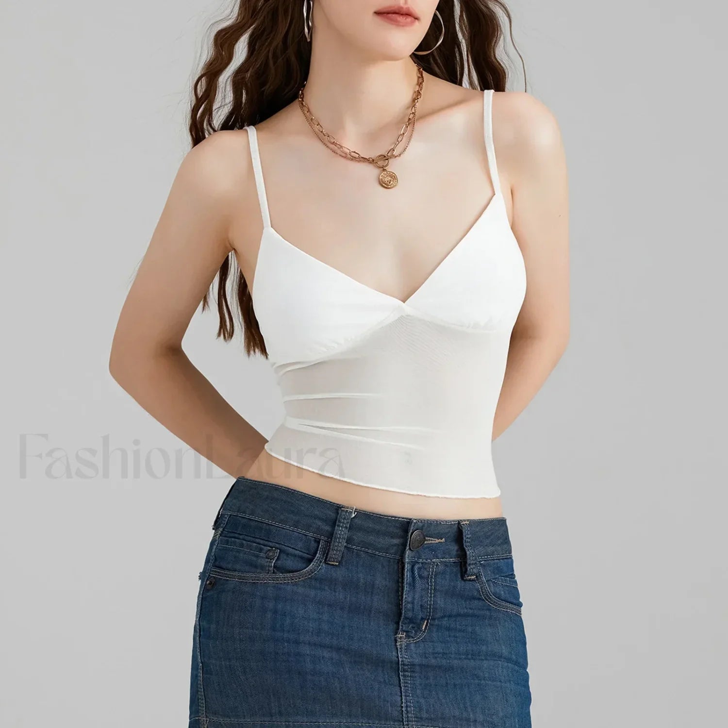 Tulle Spaghetti Strap Crop Top