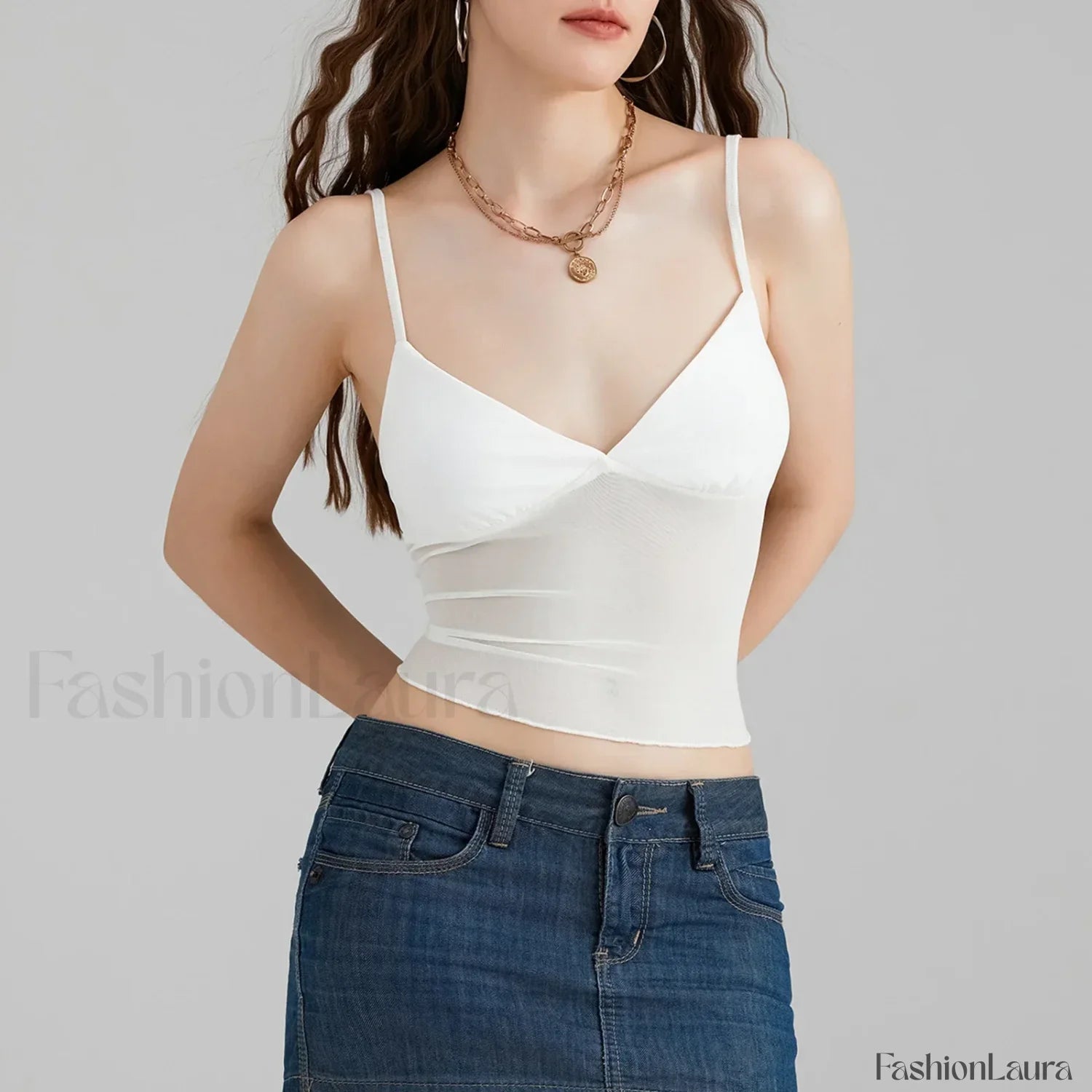 Tulle Spaghetti Strap Crop Top