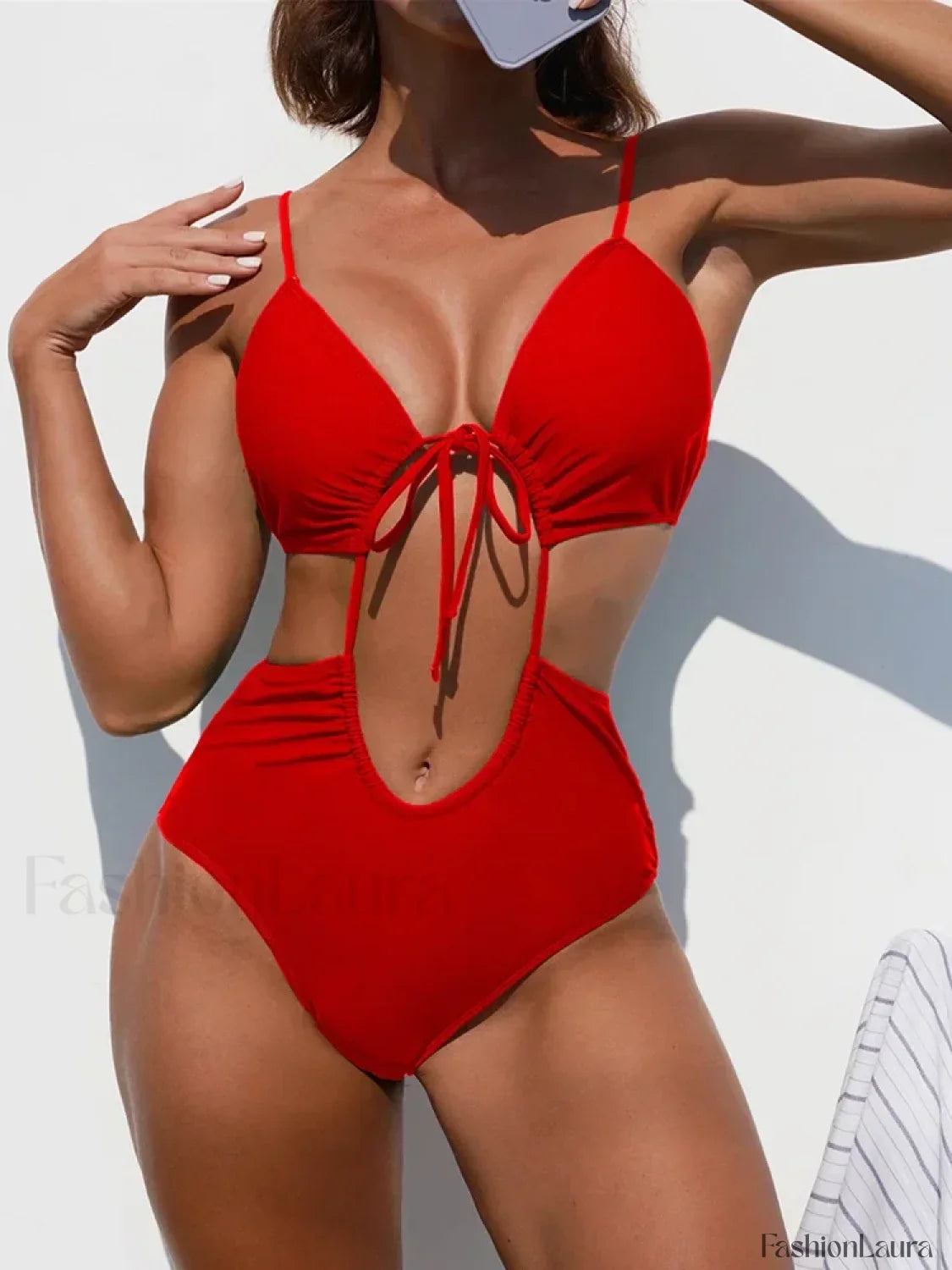 Tummy Cut Out Lace Up One Piece