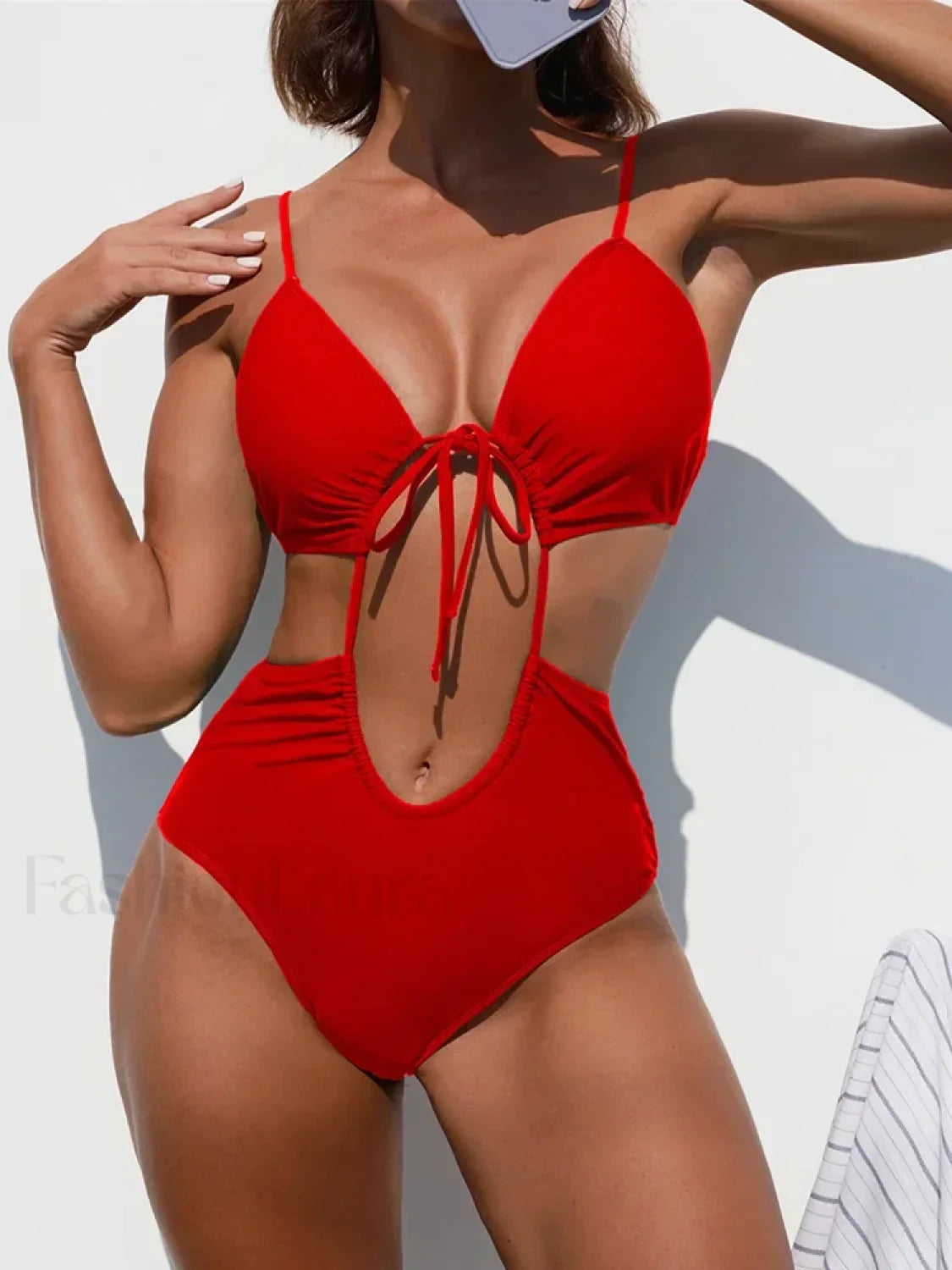 Tummy Cut Out Lace Up One Piece