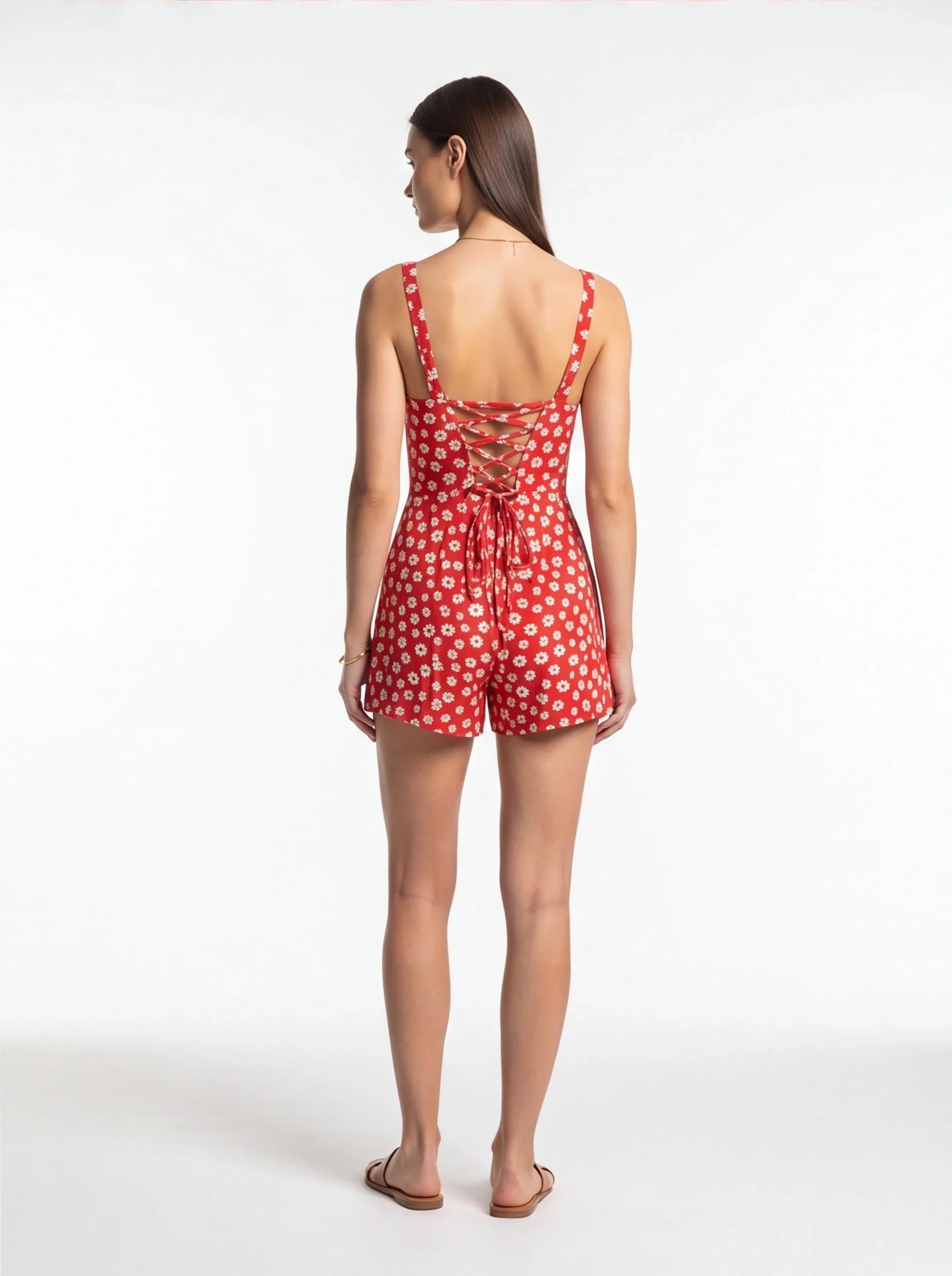 Stylish Floral Summer Romper with Adjustable Straps and Pockets