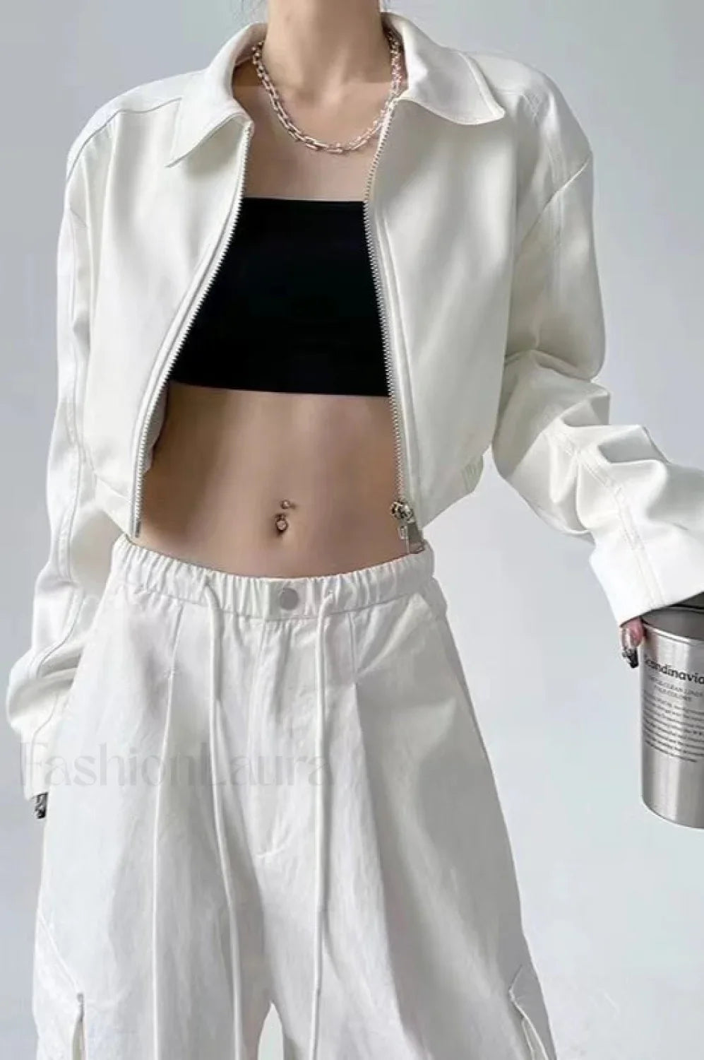 Turn Down Collar Biker Short Jacket