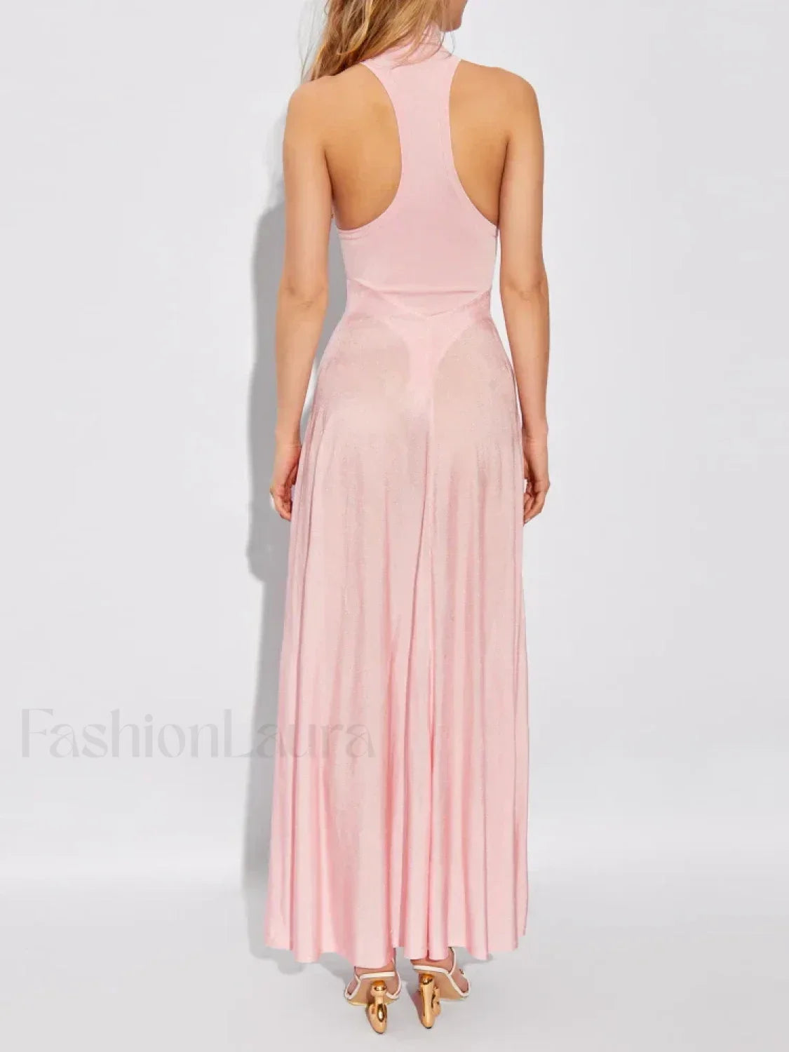 Turtleneck Patchwork Pink Maxi Dress