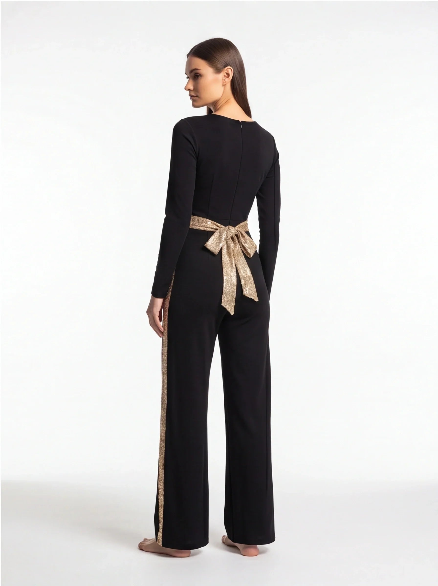 Mesh Deep V-Neck Long Sleeve High Split Midi Dress