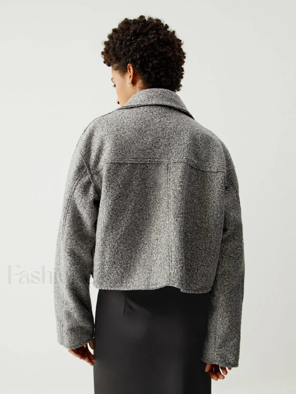 Tweed Open Collar Trendy Zip Up Crop Jacket