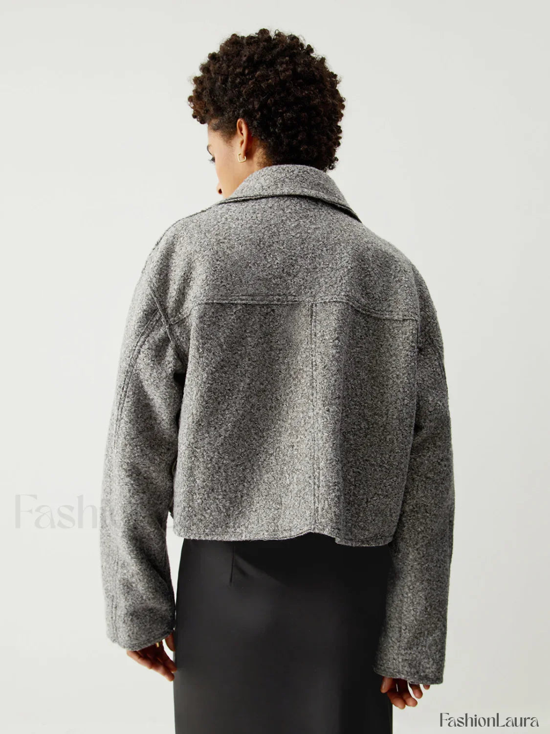 Tweed Open Collar Trendy Zip Up Crop Jacket