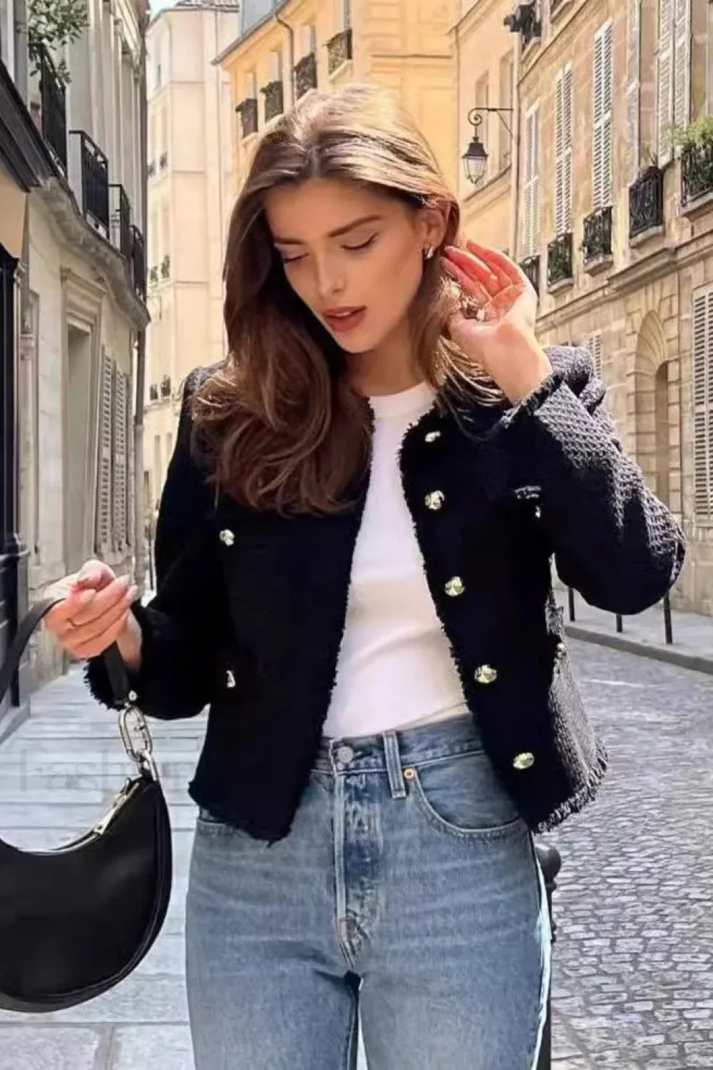 Tweed Single Breasted Short Coat Black / XS coats