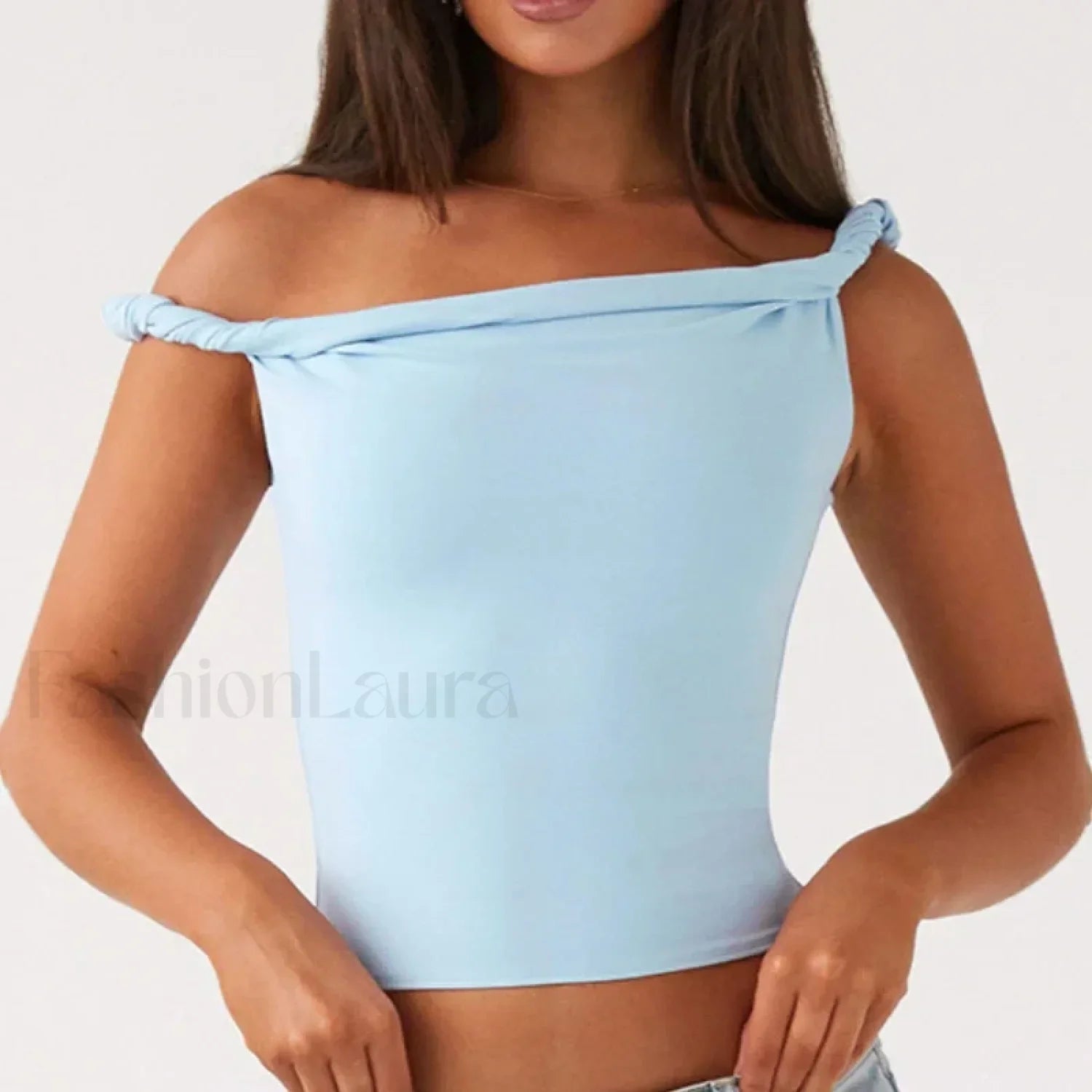 Twist Shoulder Halter Crop Top