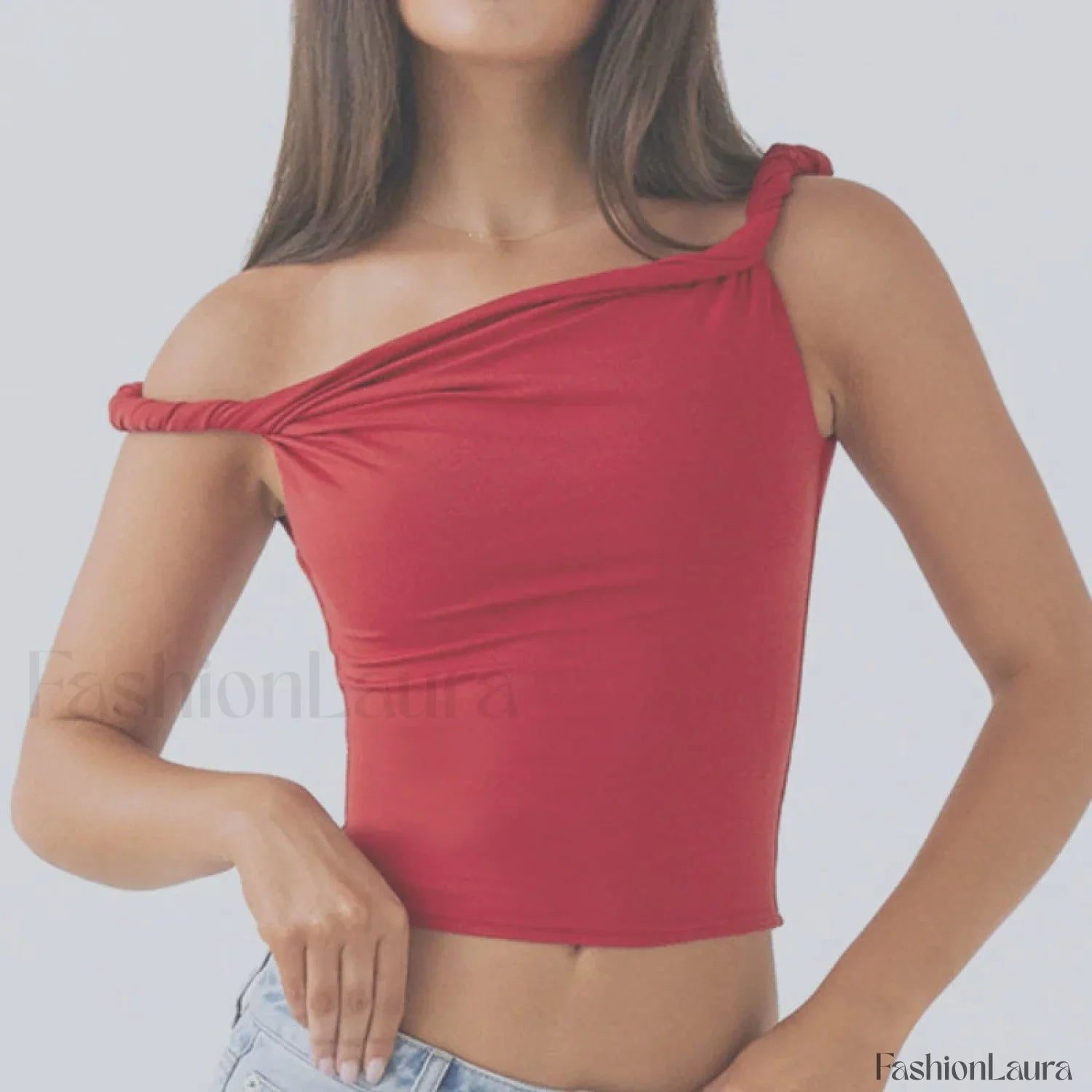 Twist Shoulder Halter Crop Top