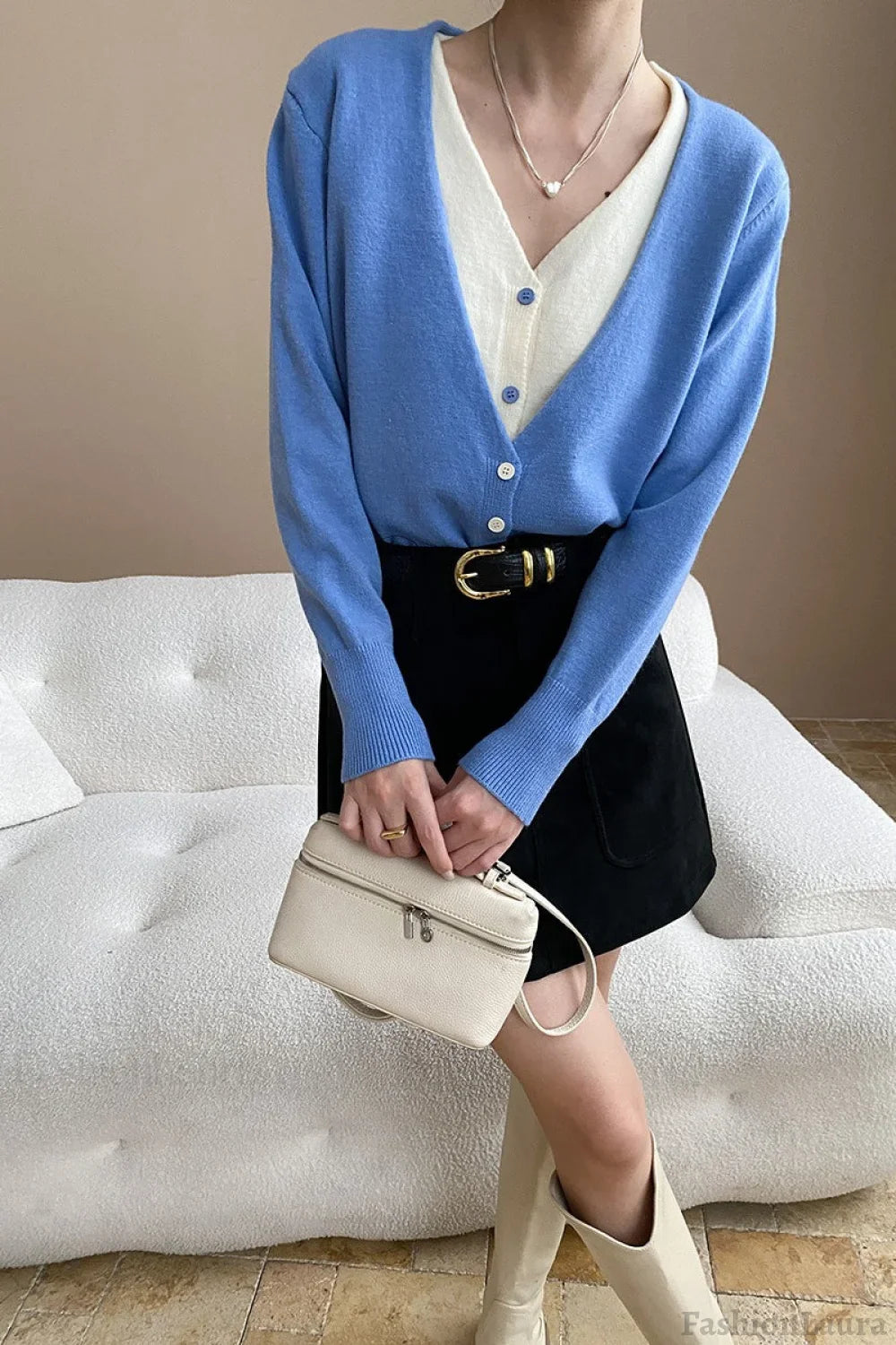 Two-Tone V-Neck Cardigan