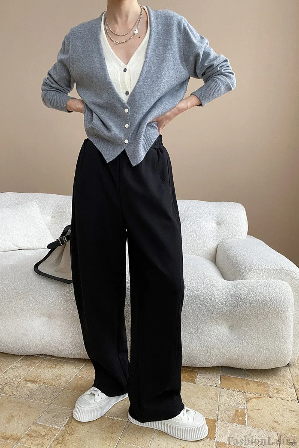 Two-Tone V-Neck Cardigan