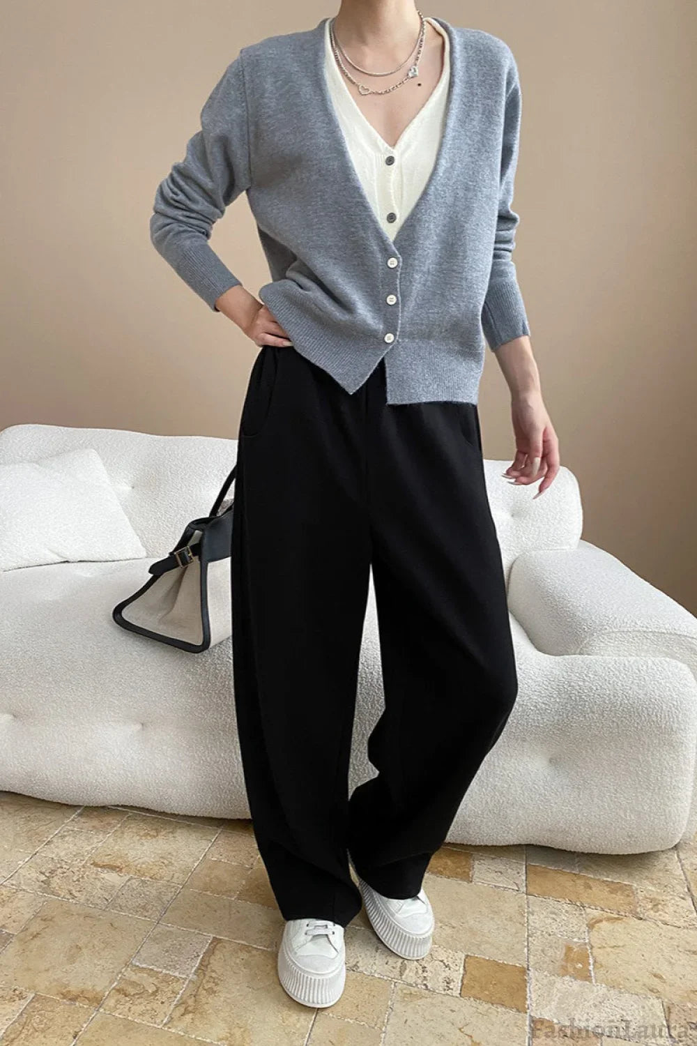 Two-Tone V-Neck Cardigan