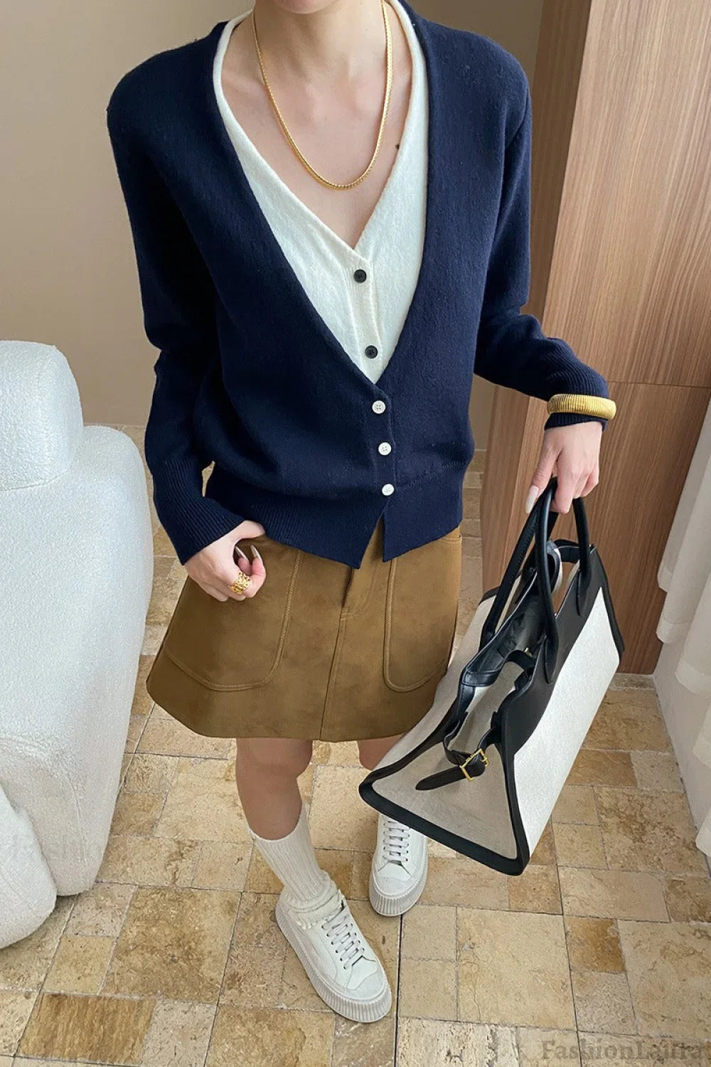 Two-Tone V-Neck Cardigan