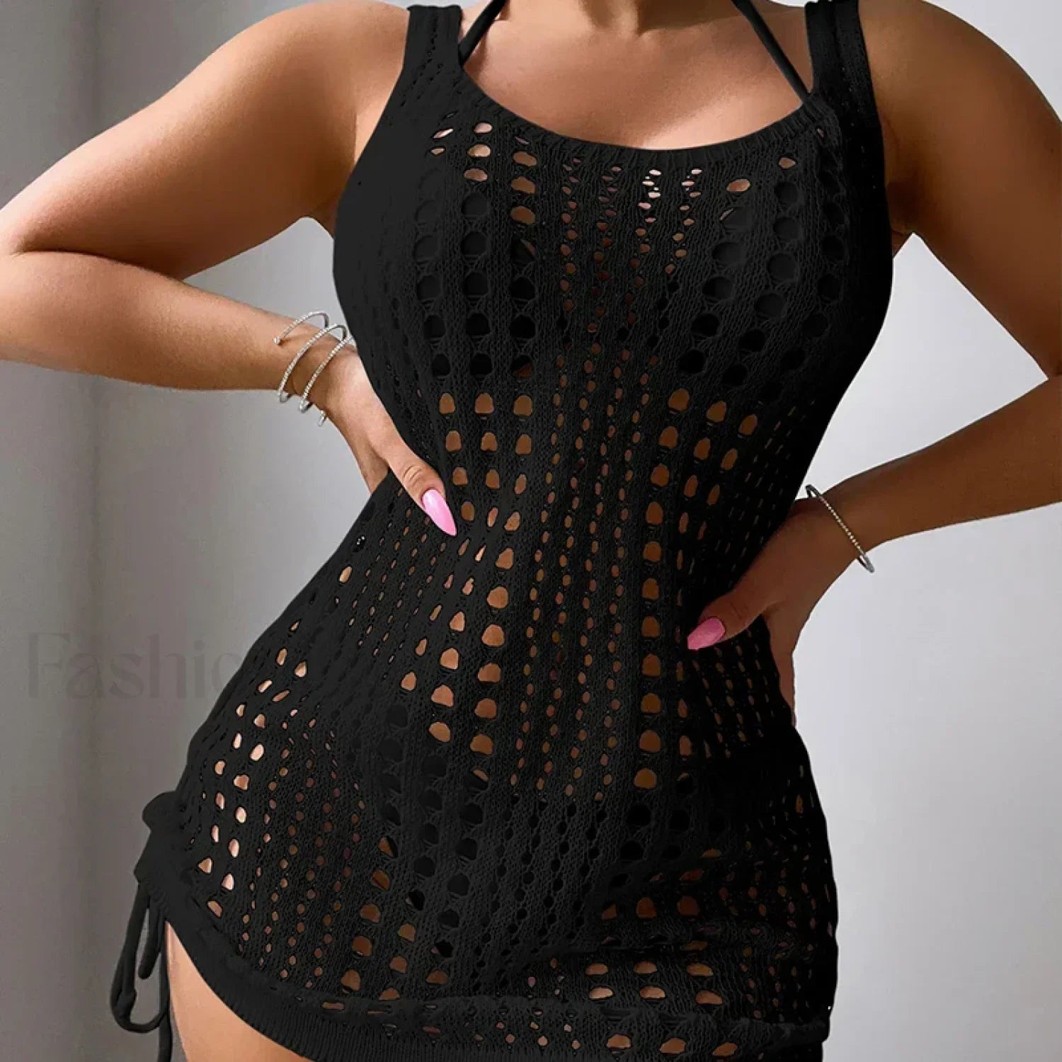 U-Collar Rope Knit Bathing Cover Up