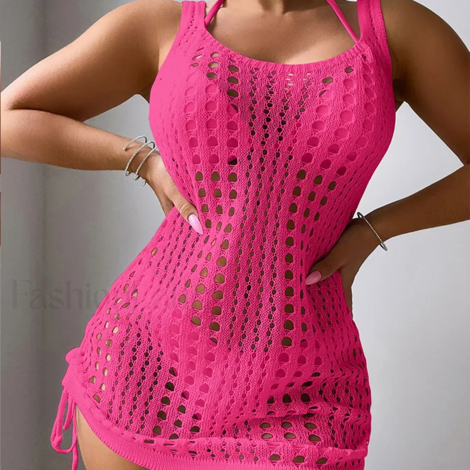 U-Collar Rope Knit Bathing Cover Up