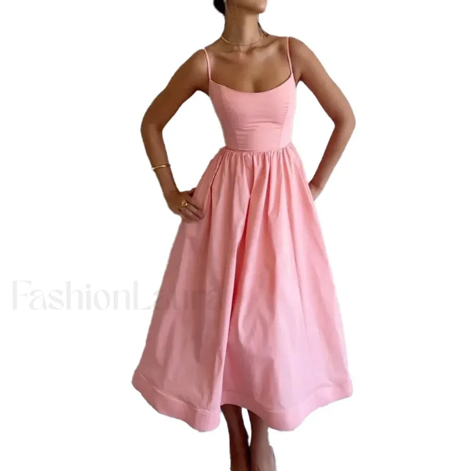 U-Neck Pleated Sundress Midi Dress