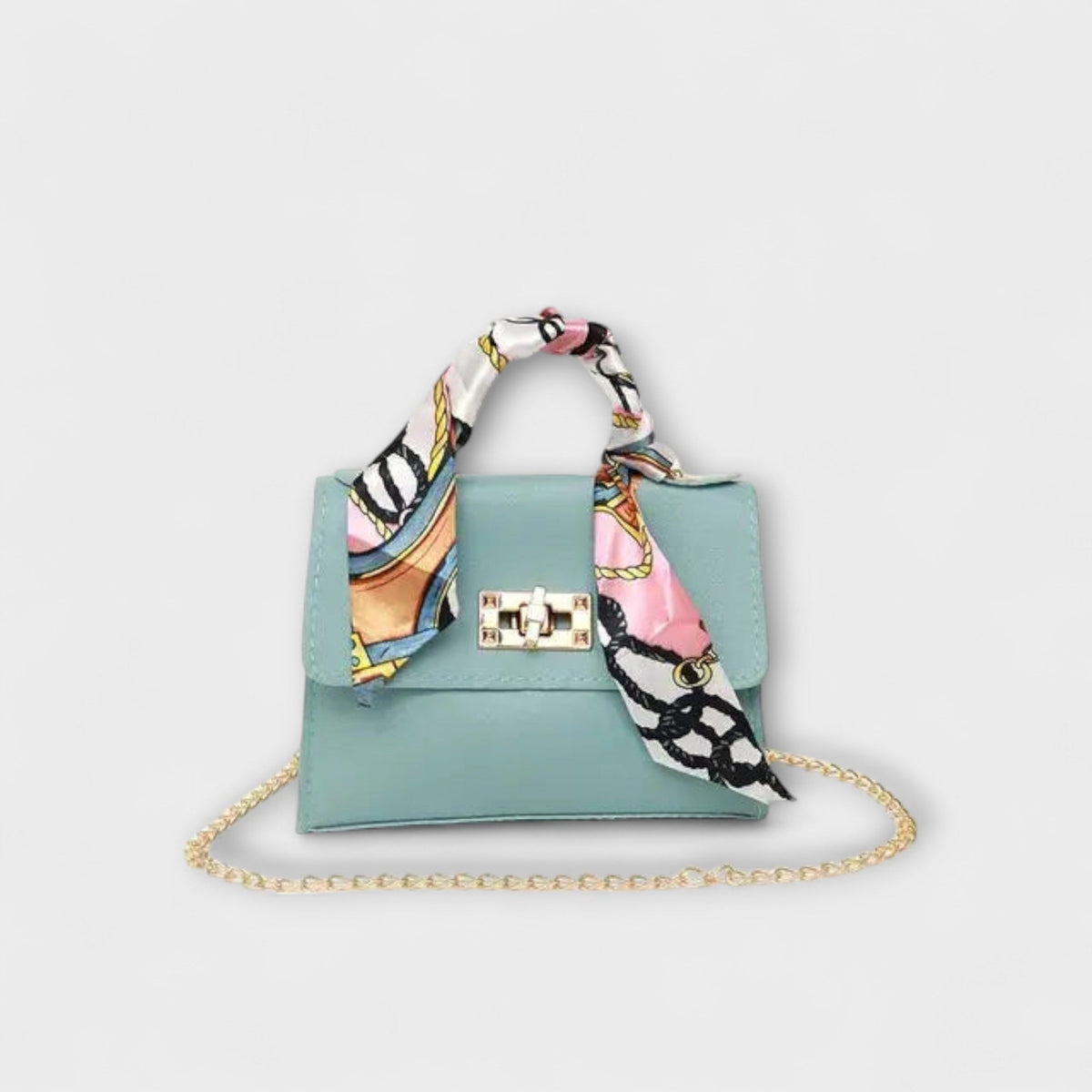 Scarf Handle Chain Strap Twist Lock Crossbody Bag