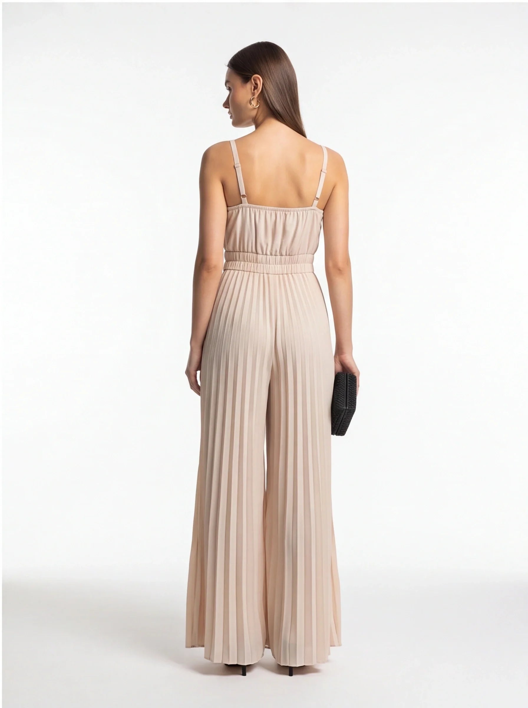 Elegant Wide-Leg Flared Jumpsuit with Adjustable Straps & Pockets