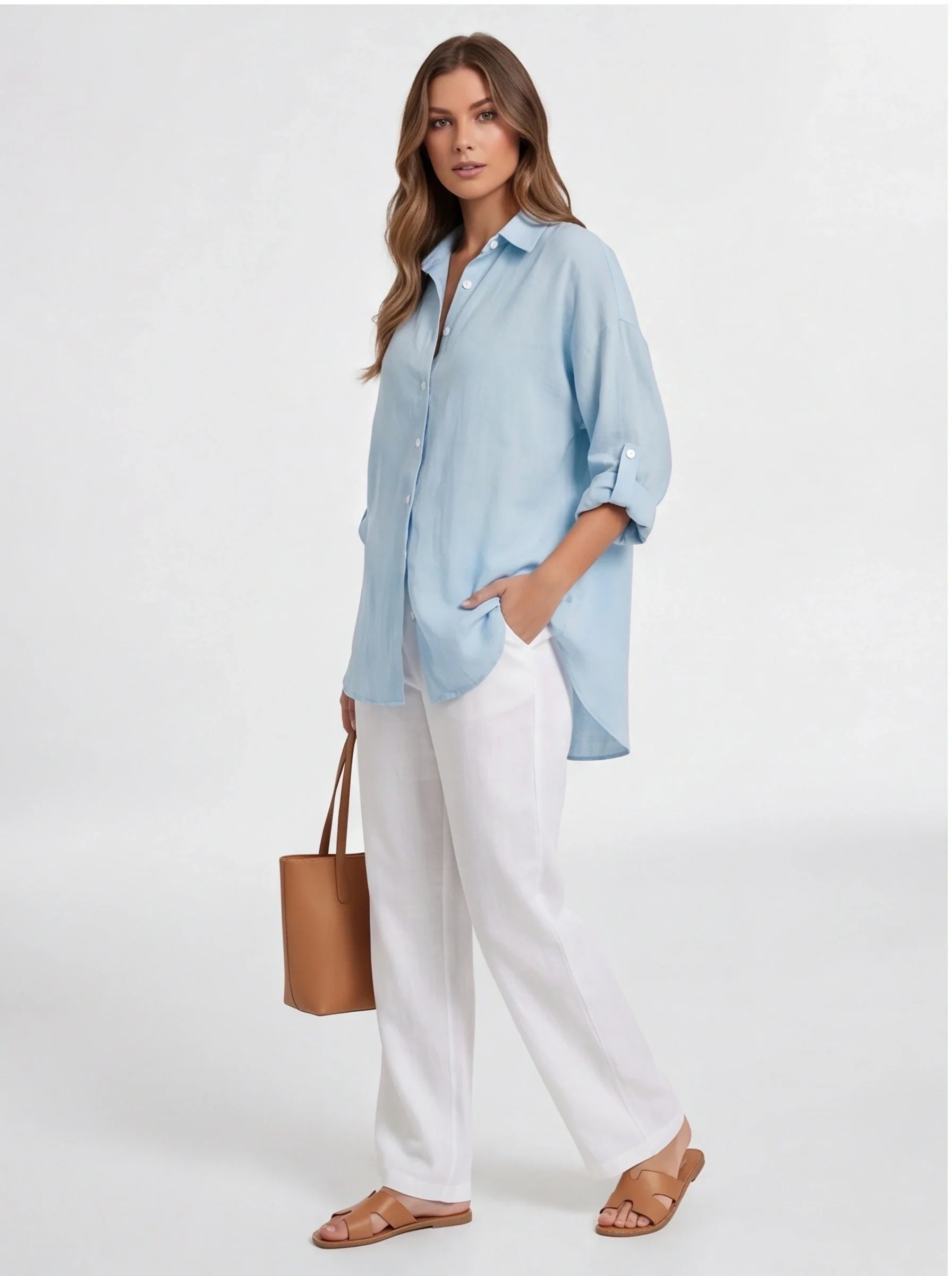 Elegant Oversized Linen Blouse with Breathable Fabric and Relaxed Fit