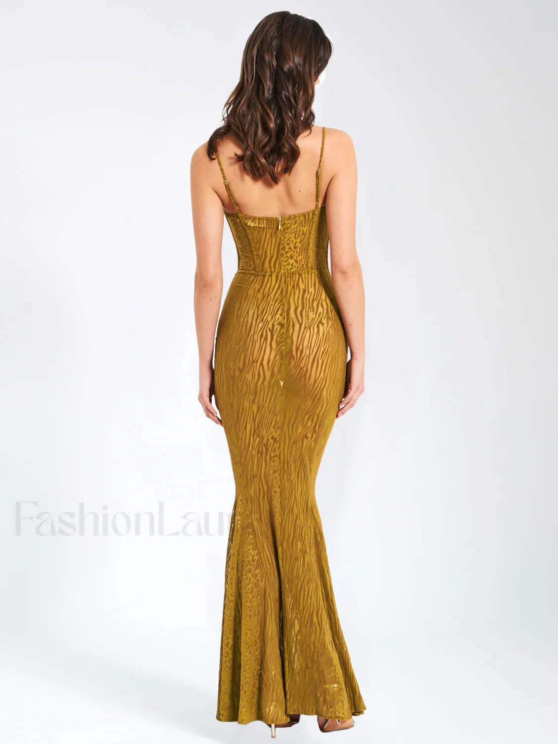 Ulani Gold Burnout Velvet Graceful Detail Mesh Maxi Dress