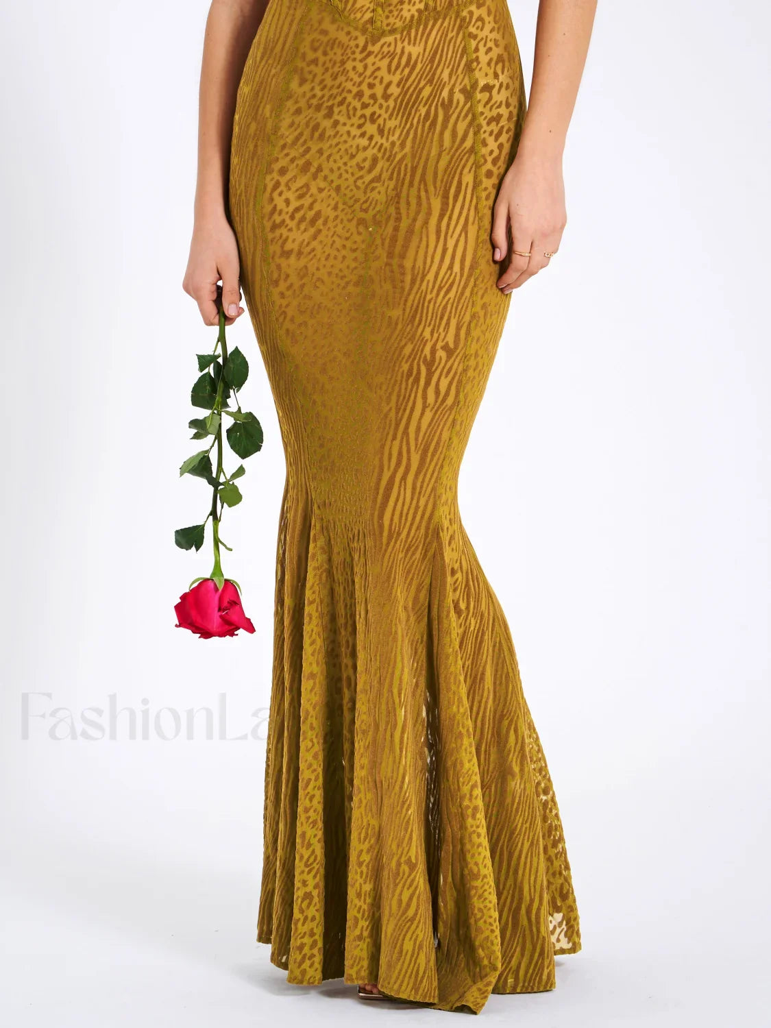 Ulani Gold Burnout Velvet Graceful Detail Mesh Maxi Dress